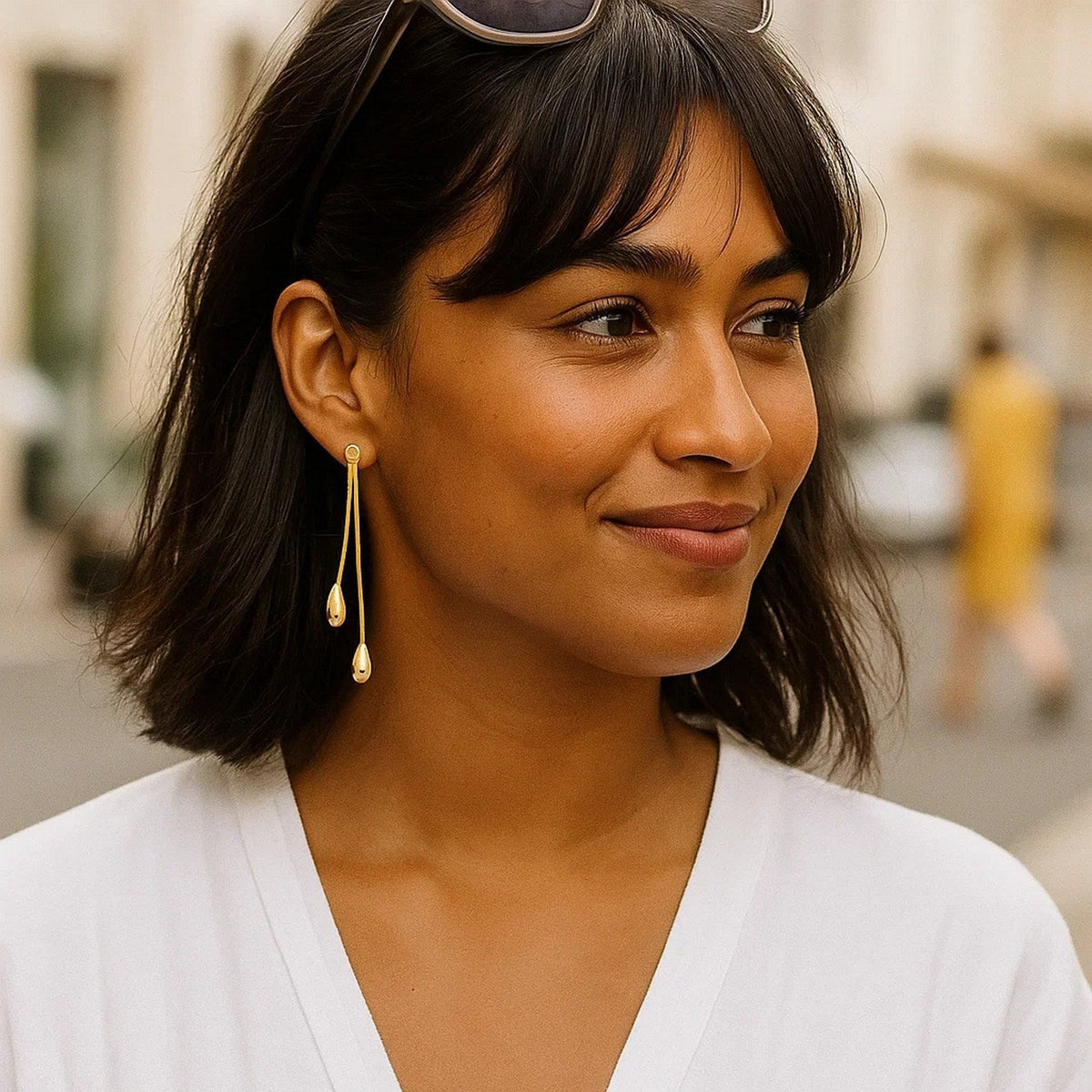 14k Yellow Gold Double Drop Long Earrings - LinkagejewelrydesignLinkagejewelrydesign