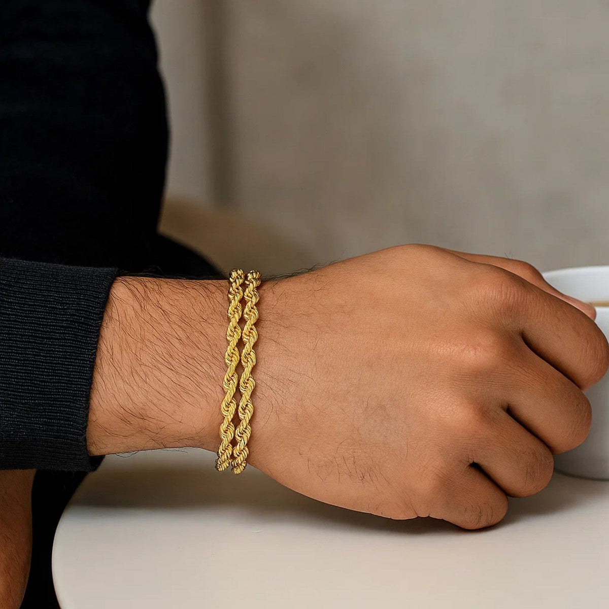 14k Yellow Gold Dual Row Rope Bracelet (4.80 mm) - LinkagejewelrydesignLinkagejewelrydesign