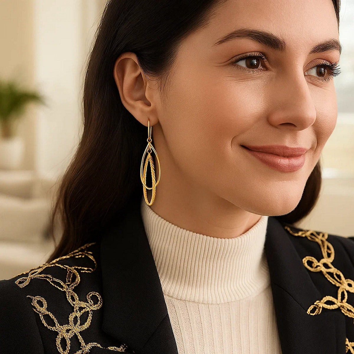 14k Yellow Gold Earrings with Shiny and Textured Teardrop Dangles - LinkagejewelrydesignLinkagejewelrydesign