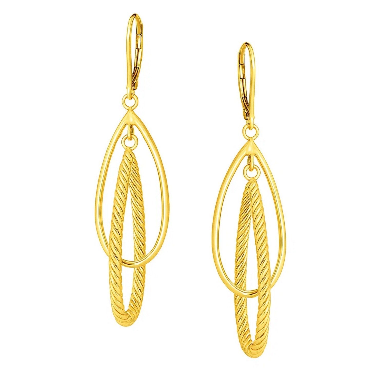 14k Yellow Gold Earrings with Shiny and Textured Teardrop Dangles - LinkagejewelrydesignLinkagejewelrydesign