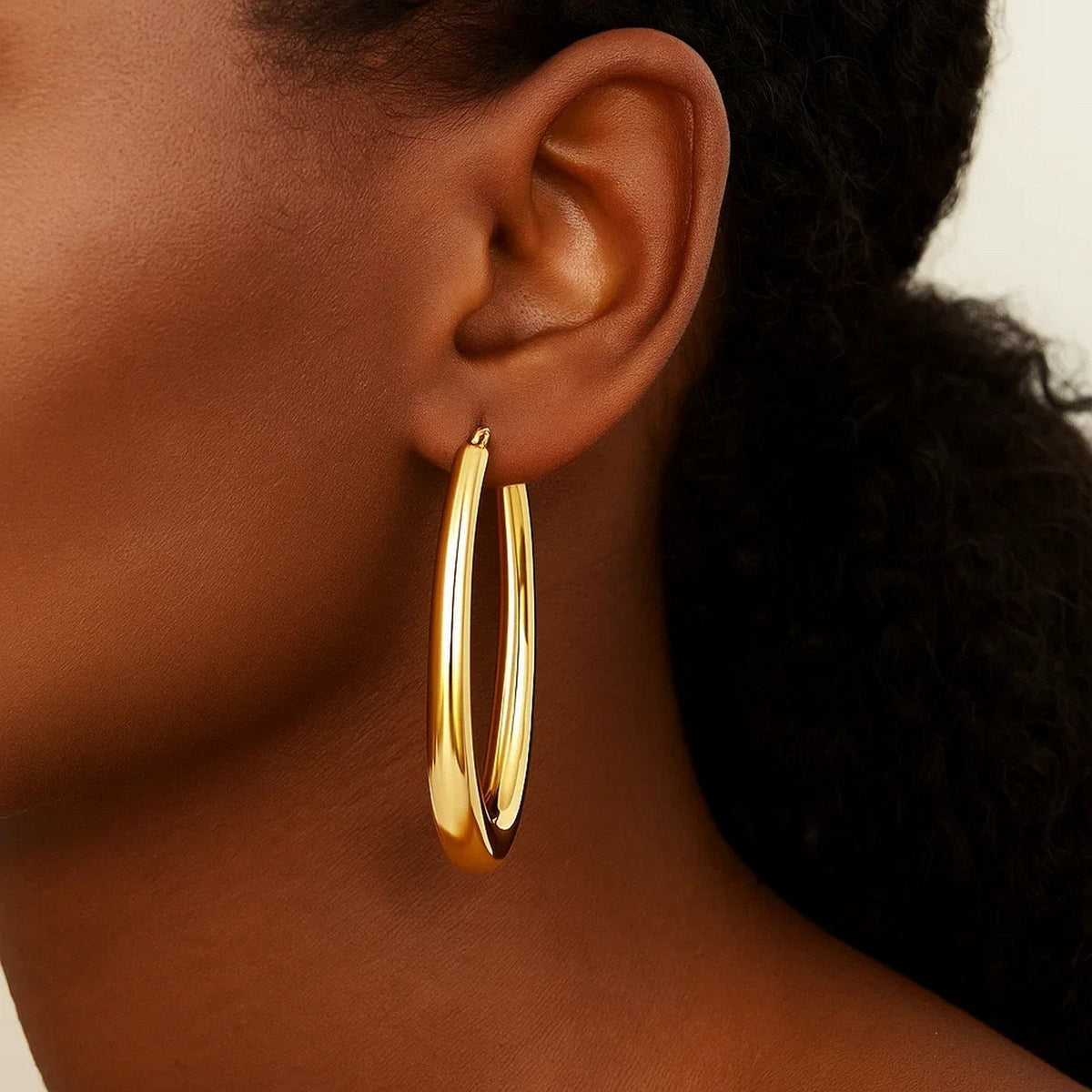 14k Yellow Gold Elongated Oval Hoops - LinkagejewelrydesignLinkagejewelrydesign