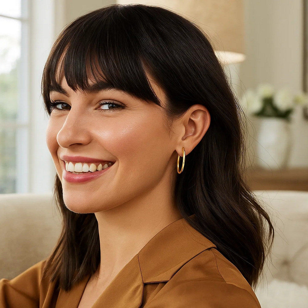 14k Yellow Gold Endless Oval Hoop Earrings(2x25mm) - LinkagejewelrydesignLinkagejewelrydesign