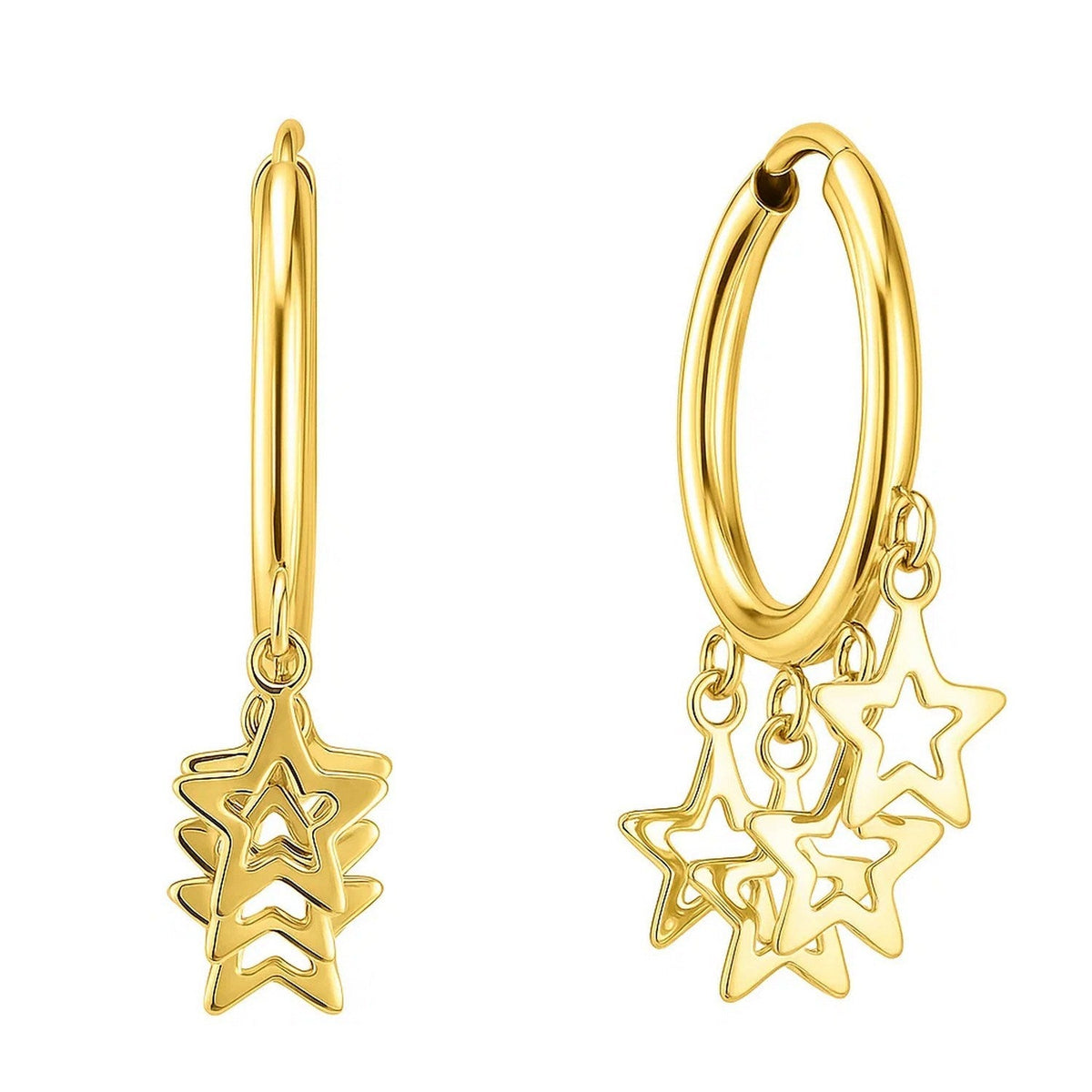 14K Yellow Gold Endless Star Charm Huggie Hoop Earrings - LinkagejewelrydesignLinkagejewelrydesign