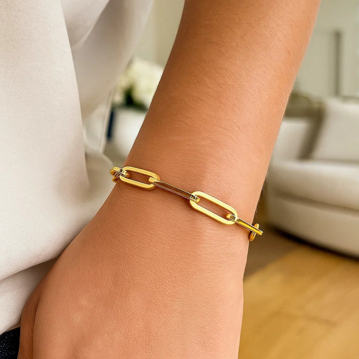 14K Yellow Gold Extra Wide Paperclip Chain Bracelet (6.10 mm) - LinkagejewelrydesignLinkagejewelrydesign