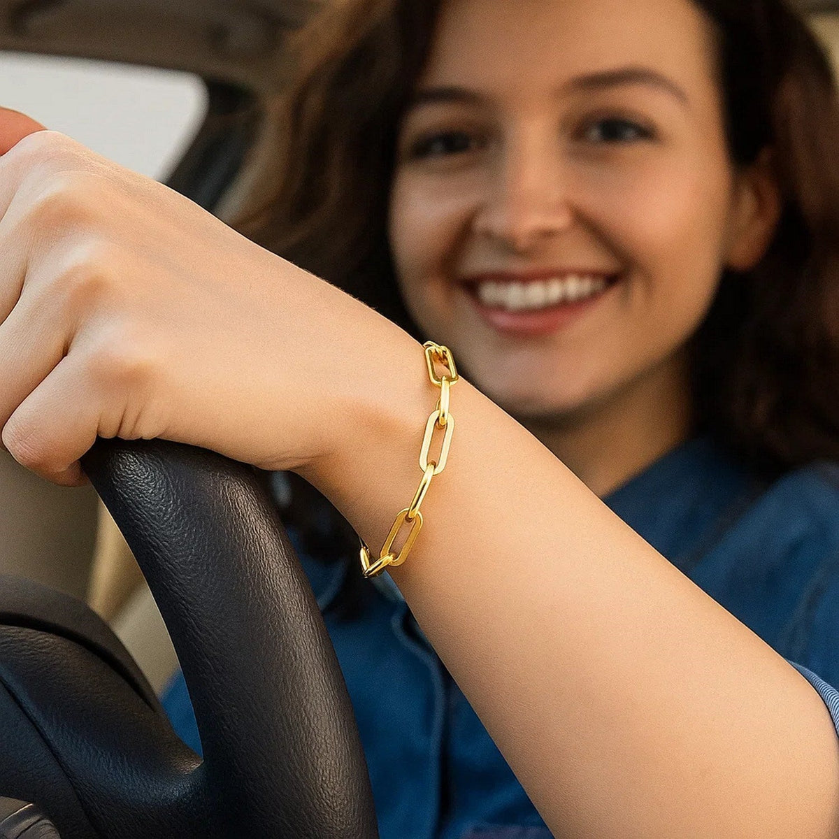 14K Yellow Gold Extra Wide Paperclip Chain Bracelet (6.10 mm) - LinkagejewelrydesignLinkagejewelrydesign