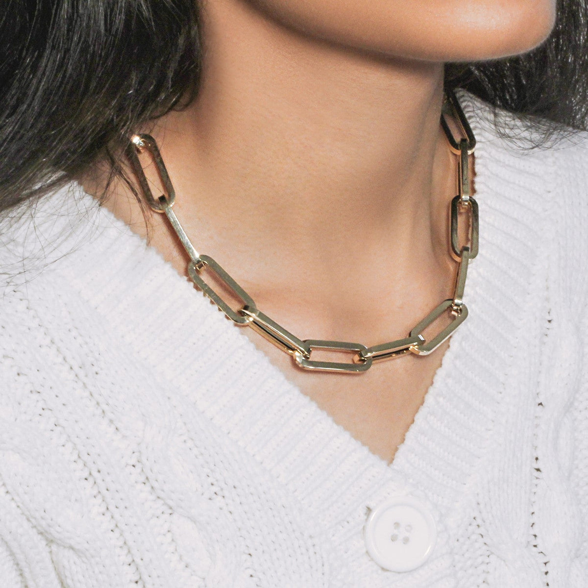 14k Yellow Gold Extra Wide Paperclip Chain Necklace - LinkagejewelrydesignLinkagejewelrydesign