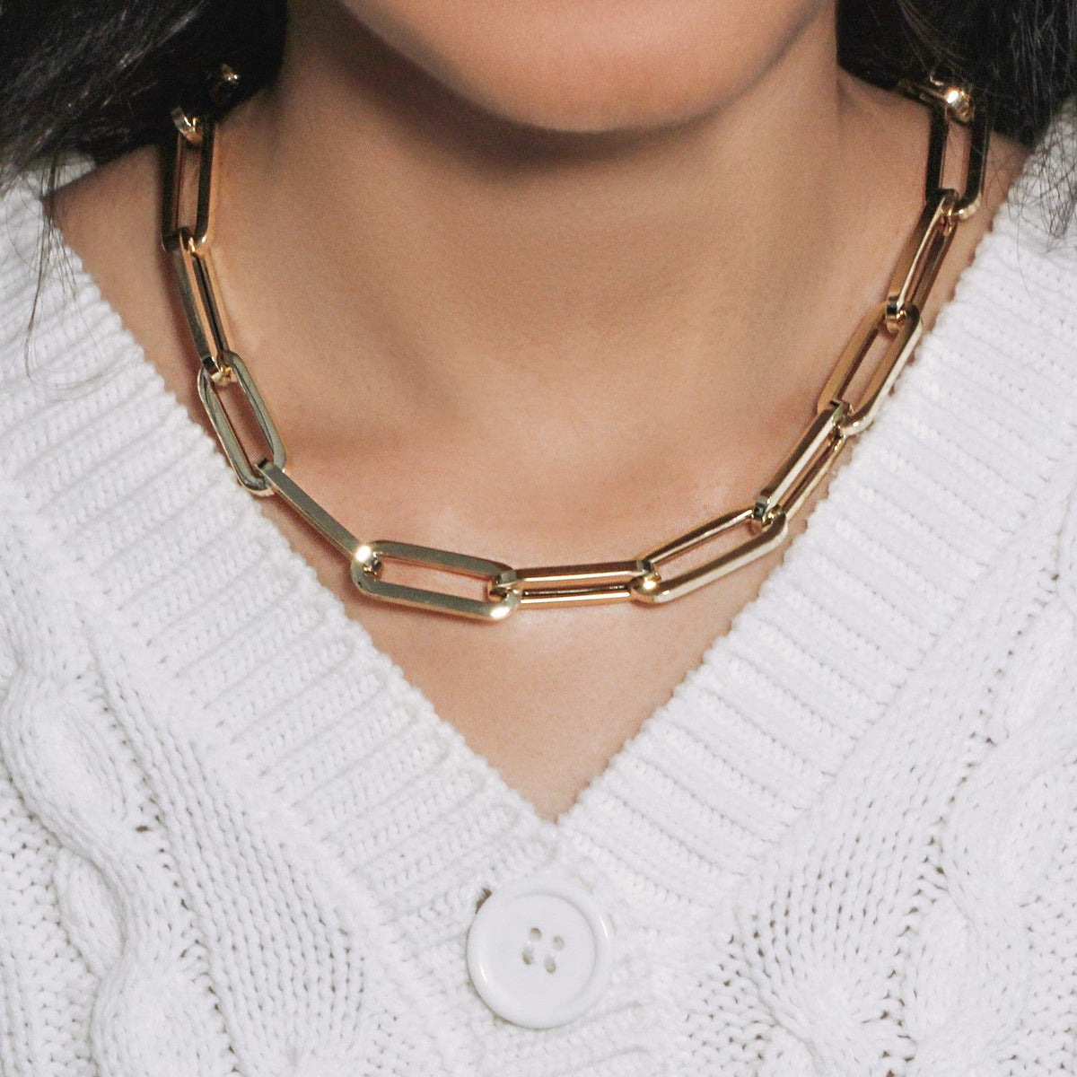 14k Yellow Gold Extra Wide Paperclip Chain Necklace - LinkagejewelrydesignLinkagejewelrydesign