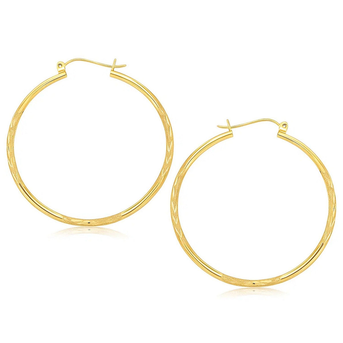 14k Yellow Gold Fancy Diamond Cut Extra Large Hoop Earrings (2x45mm) - LinkagejewelrydesignLinkagejewelrydesign