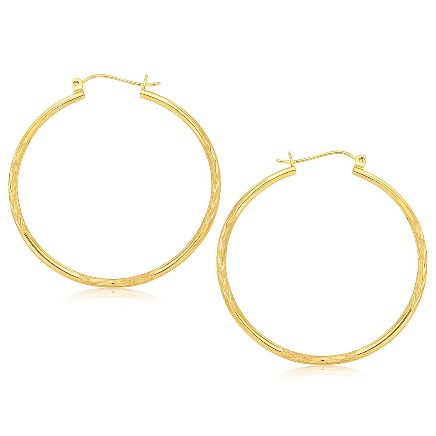 14k Yellow Gold Fancy Diamond Cut Extra Large Hoop Earrings (2x45mm) - LinkagejewelrydesignLinkagejewelrydesign