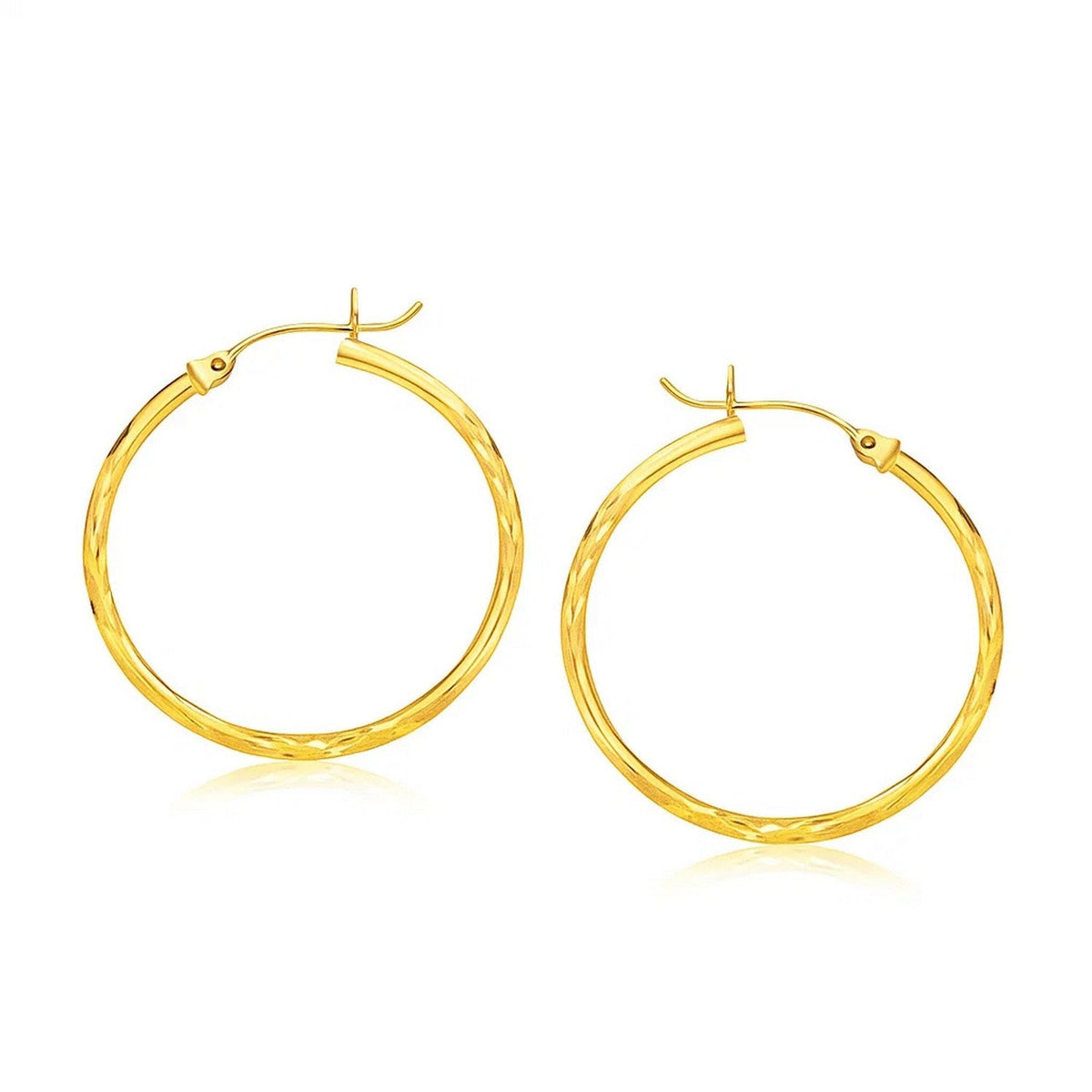 14k Yellow Gold Fancy Diamond Cut Slender Large Hoop Earrings (30mm Diameter) - LinkagejewelrydesignLinkagejewelrydesign