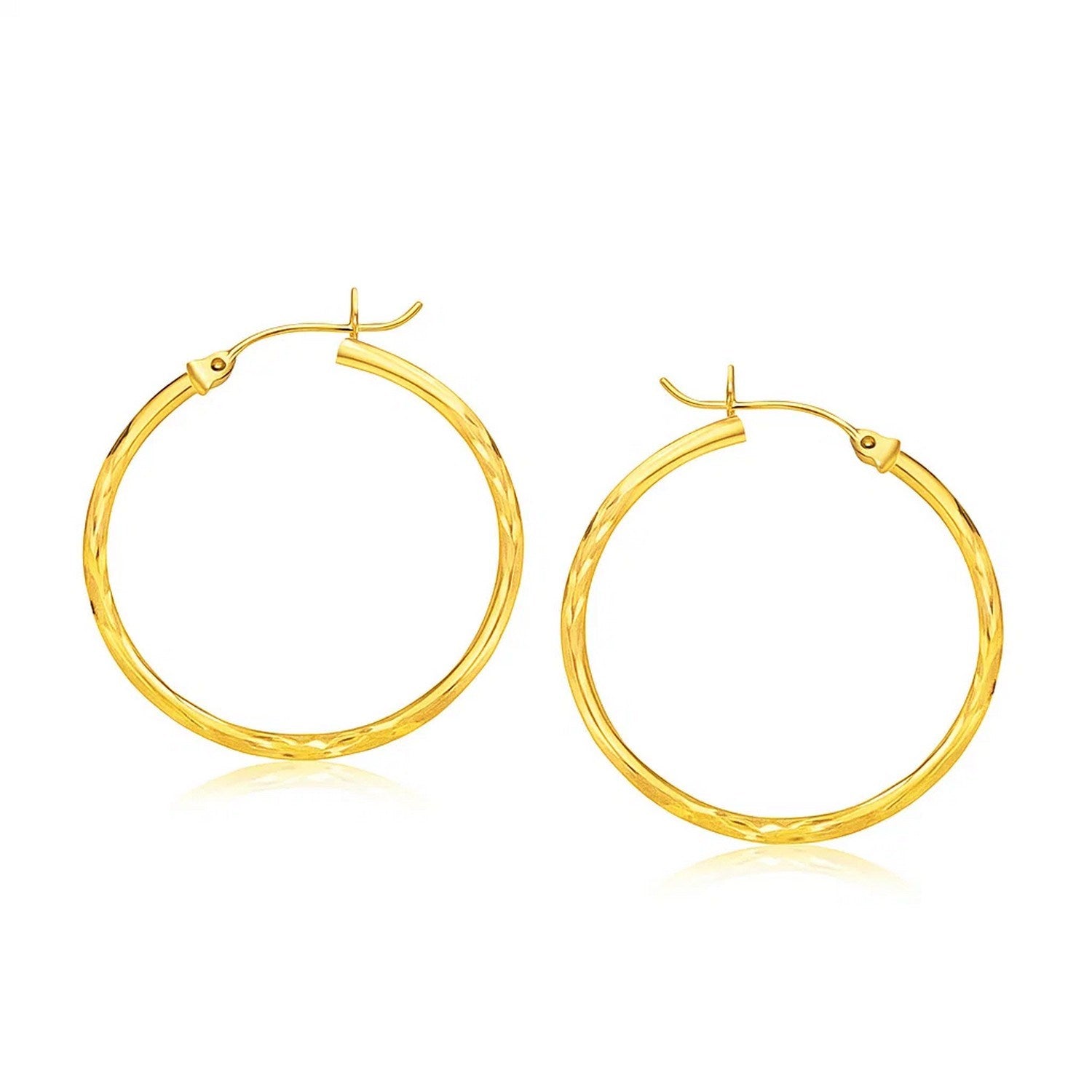 14k Yellow Gold Fancy Diamond Cut Slender Large Hoop Earrings (30mm Diameter) - LinkagejewelrydesignLinkagejewelrydesign