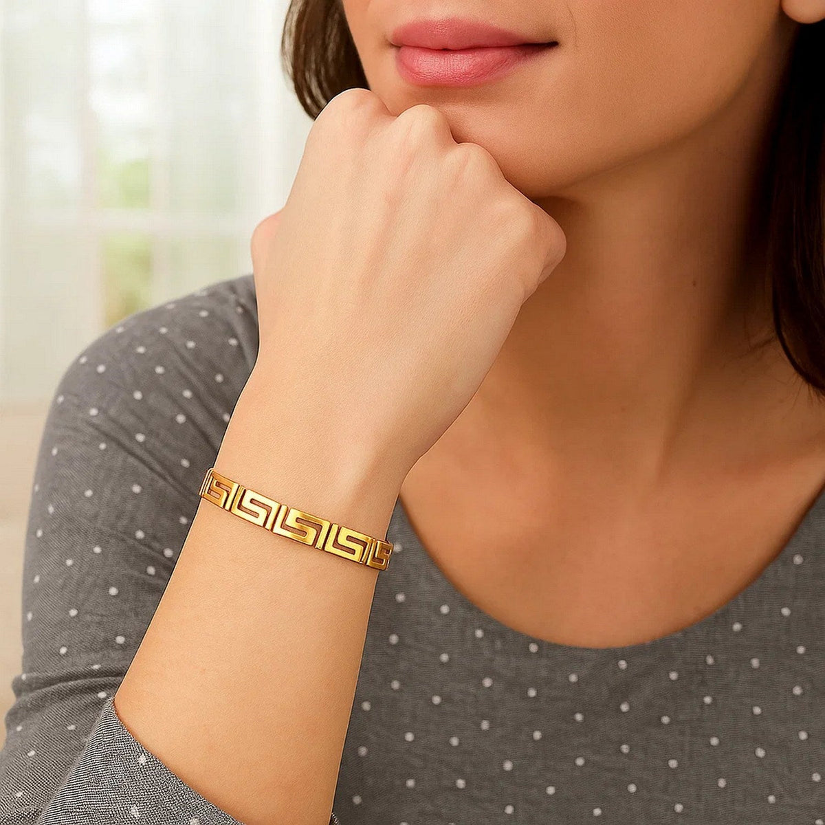 14k Yellow Gold Fancy Greek Key Motif Bracelet (6.35 mm) - LinkagejewelrydesignLinkagejewelrydesign