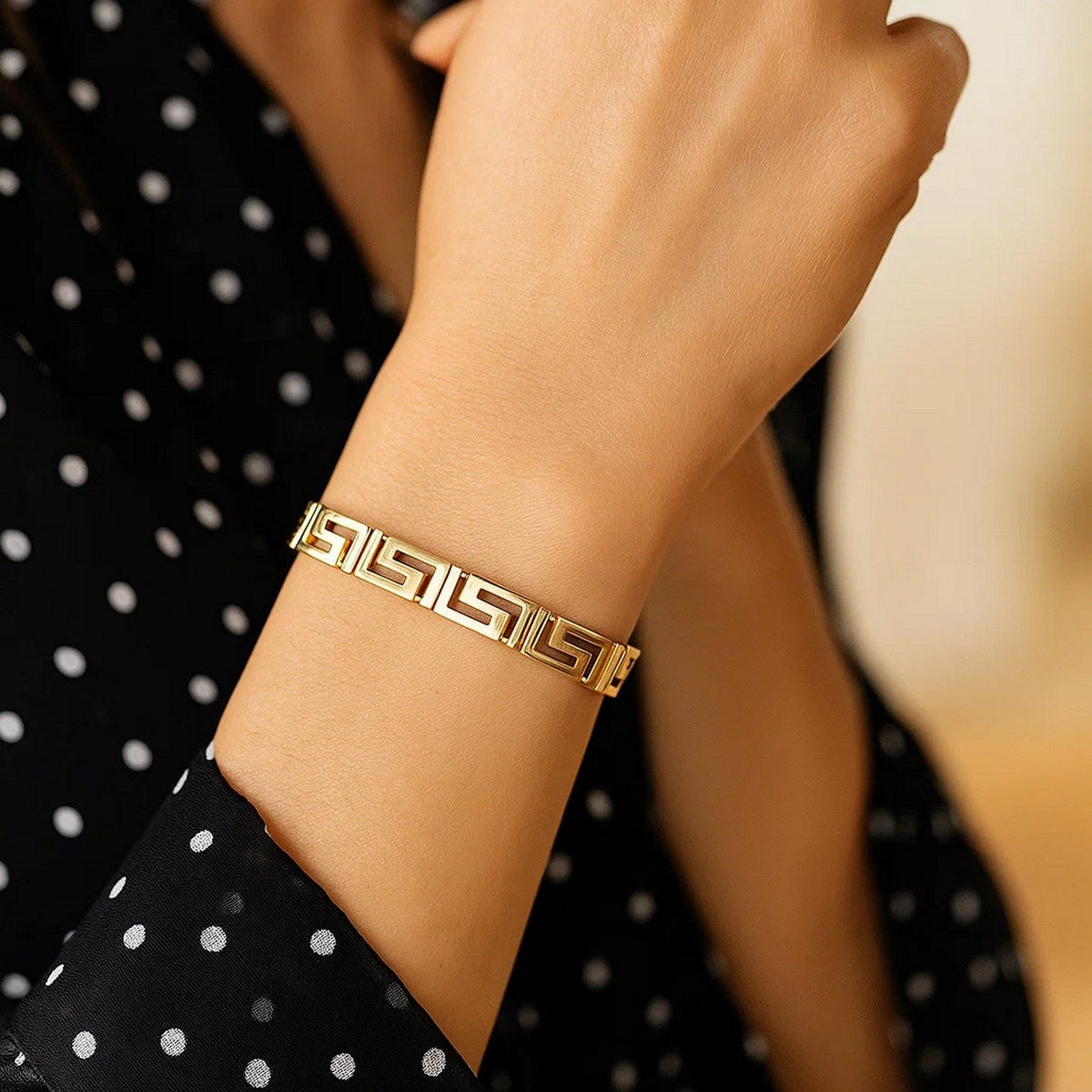 14k Yellow Gold Fancy Greek Key Motif Bracelet (6.35 mm) - LinkagejewelrydesignLinkagejewelrydesign