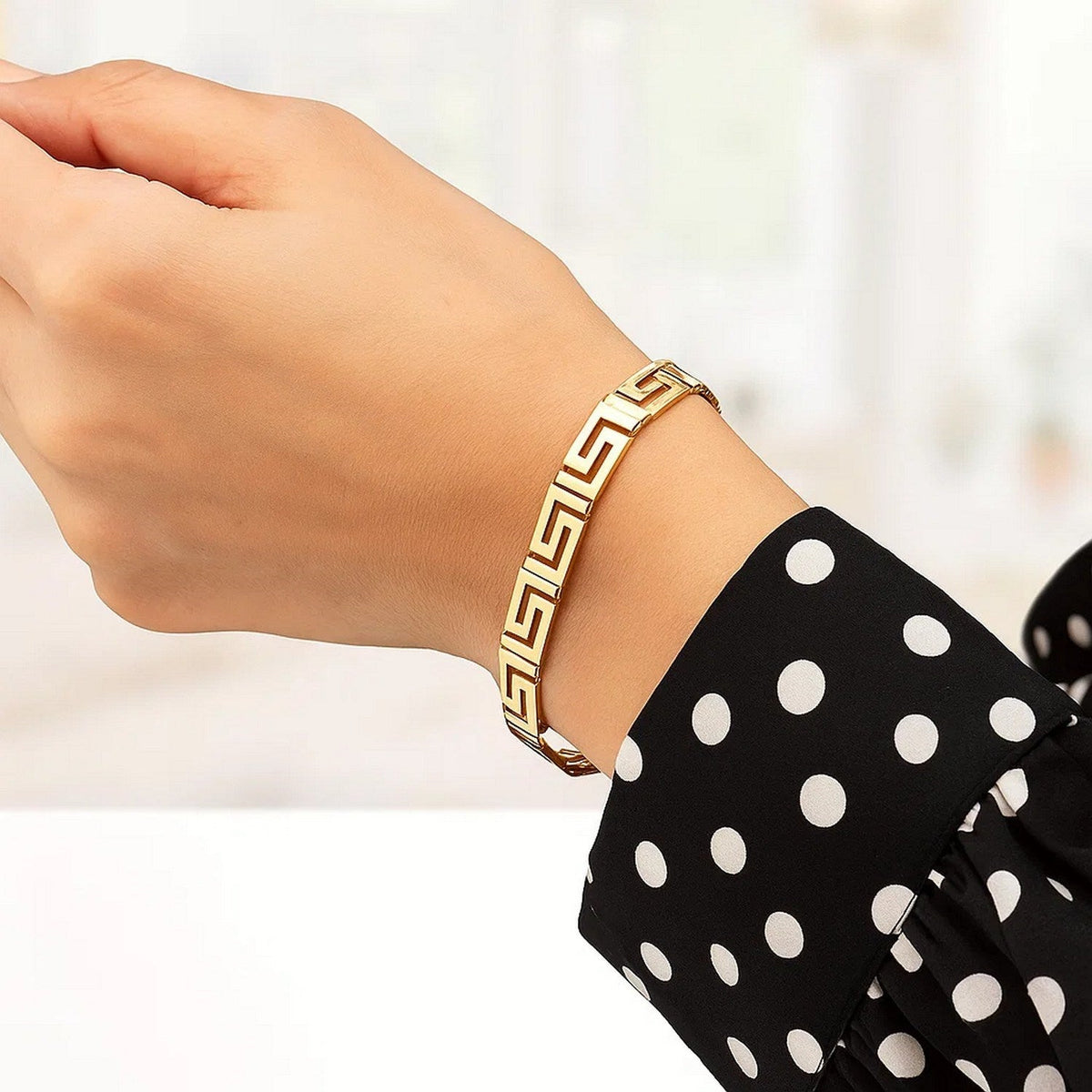 14k Yellow Gold Fancy Greek Key Motif Bracelet (6.35 mm) - LinkagejewelrydesignLinkagejewelrydesign