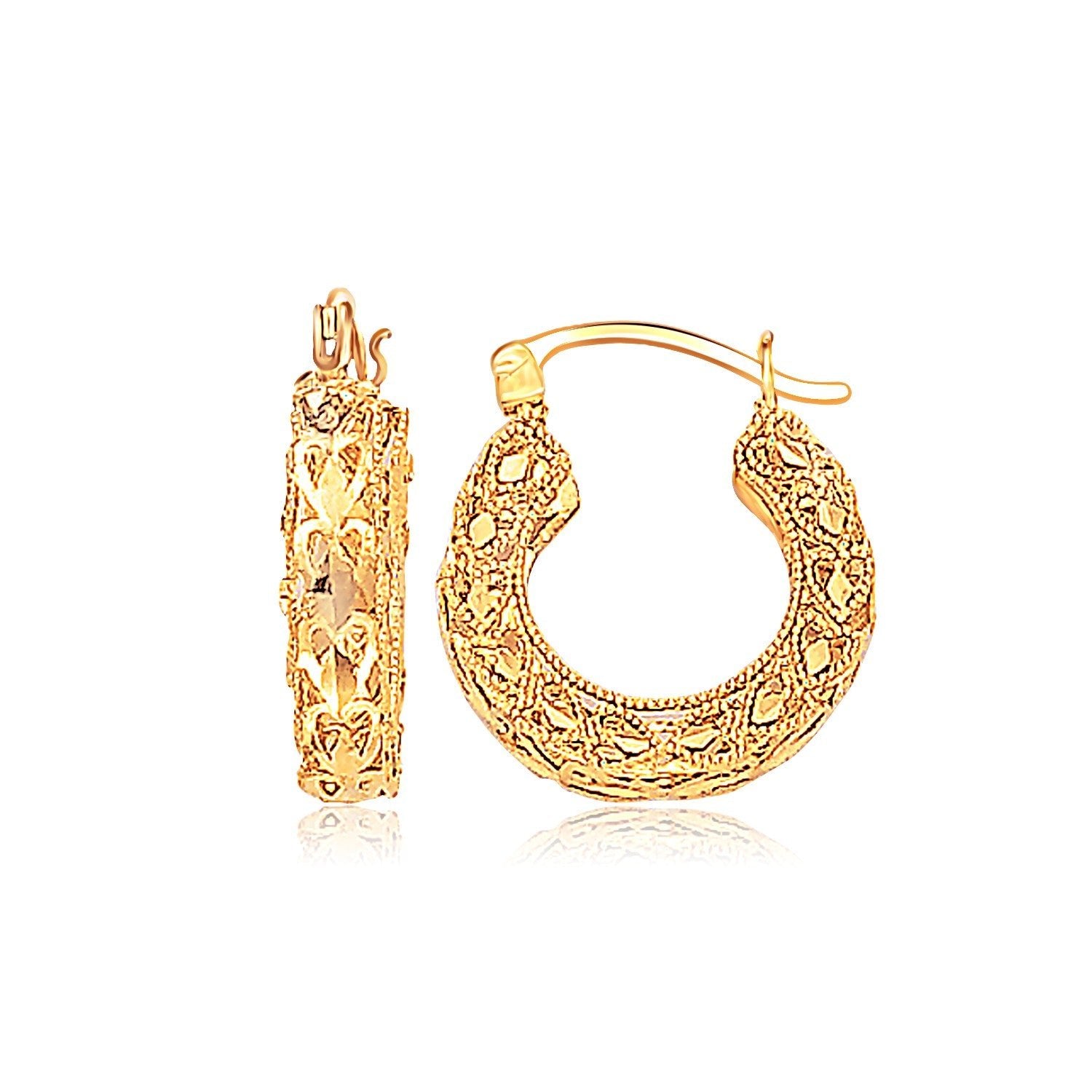 14K Yellow Gold Fancy Heart Wide Small Hoop Earrings - LinkagejewelrydesignLinkagejewelrydesign