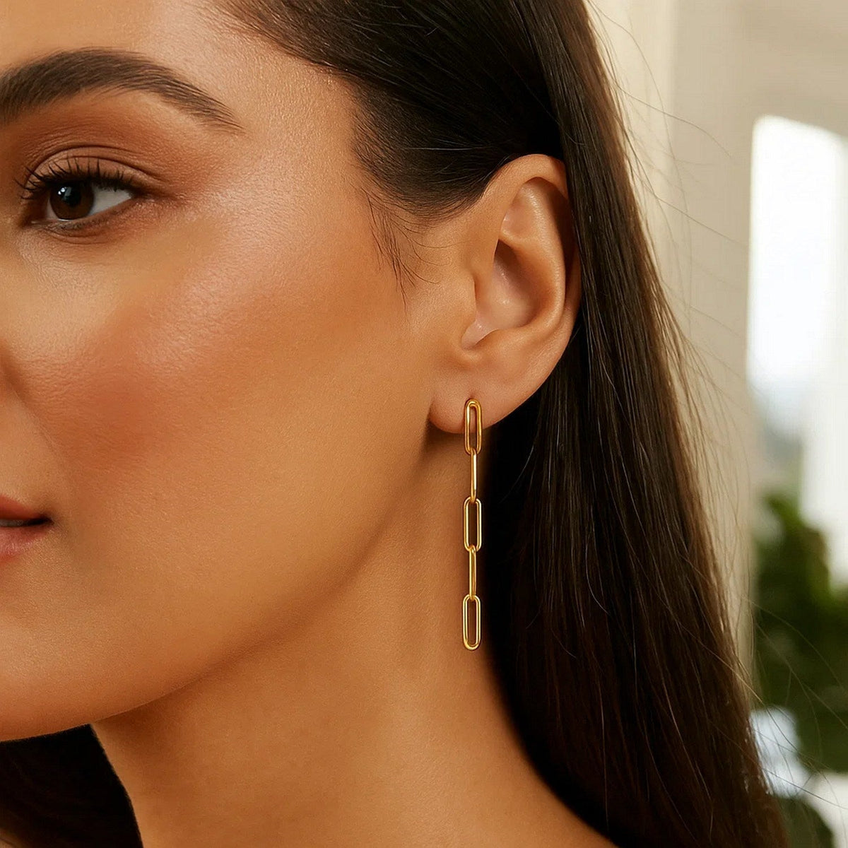 14K Yellow Gold Five Link Paperclip Chain Earrings - LinkagejewelrydesignLinkagejewelrydesign