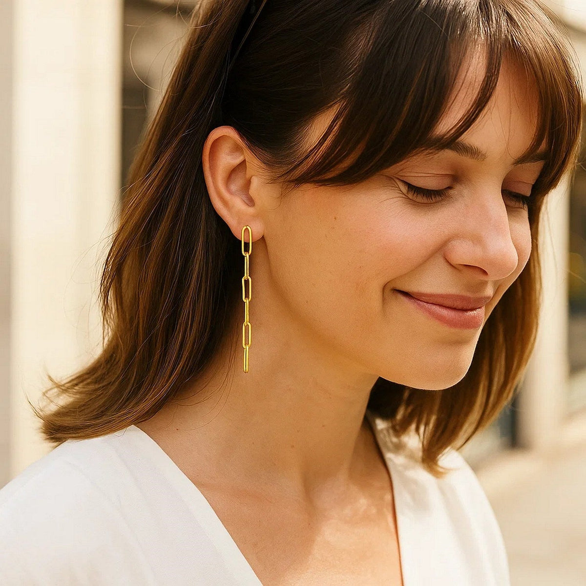 14K Yellow Gold Five Link Paperclip Chain Earrings - LinkagejewelrydesignLinkagejewelrydesign