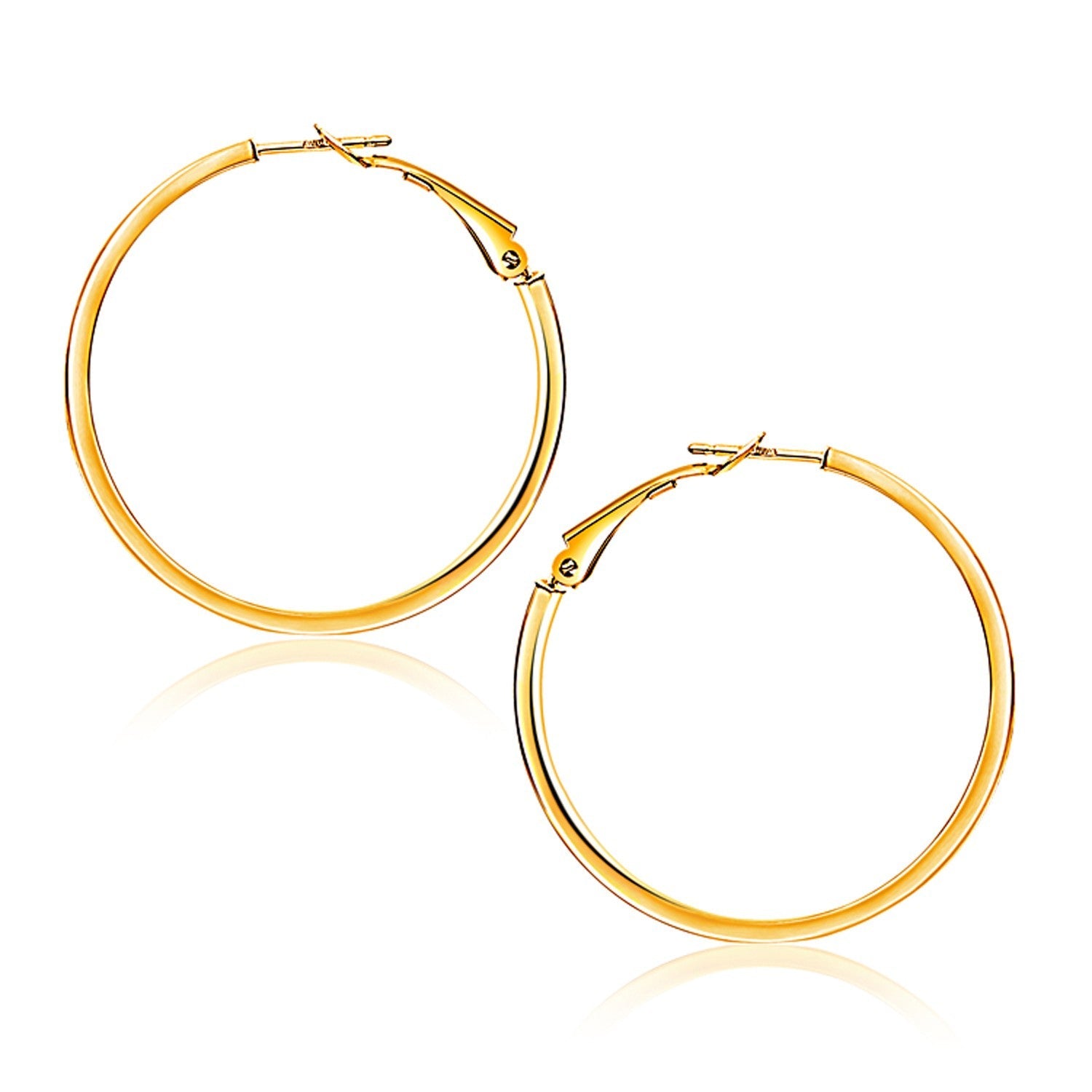 14K Yellow Gold Flat Hoop Earrings (1 1/4 inch Diameter) - LinkagejewelrydesignLinkagejewelrydesign