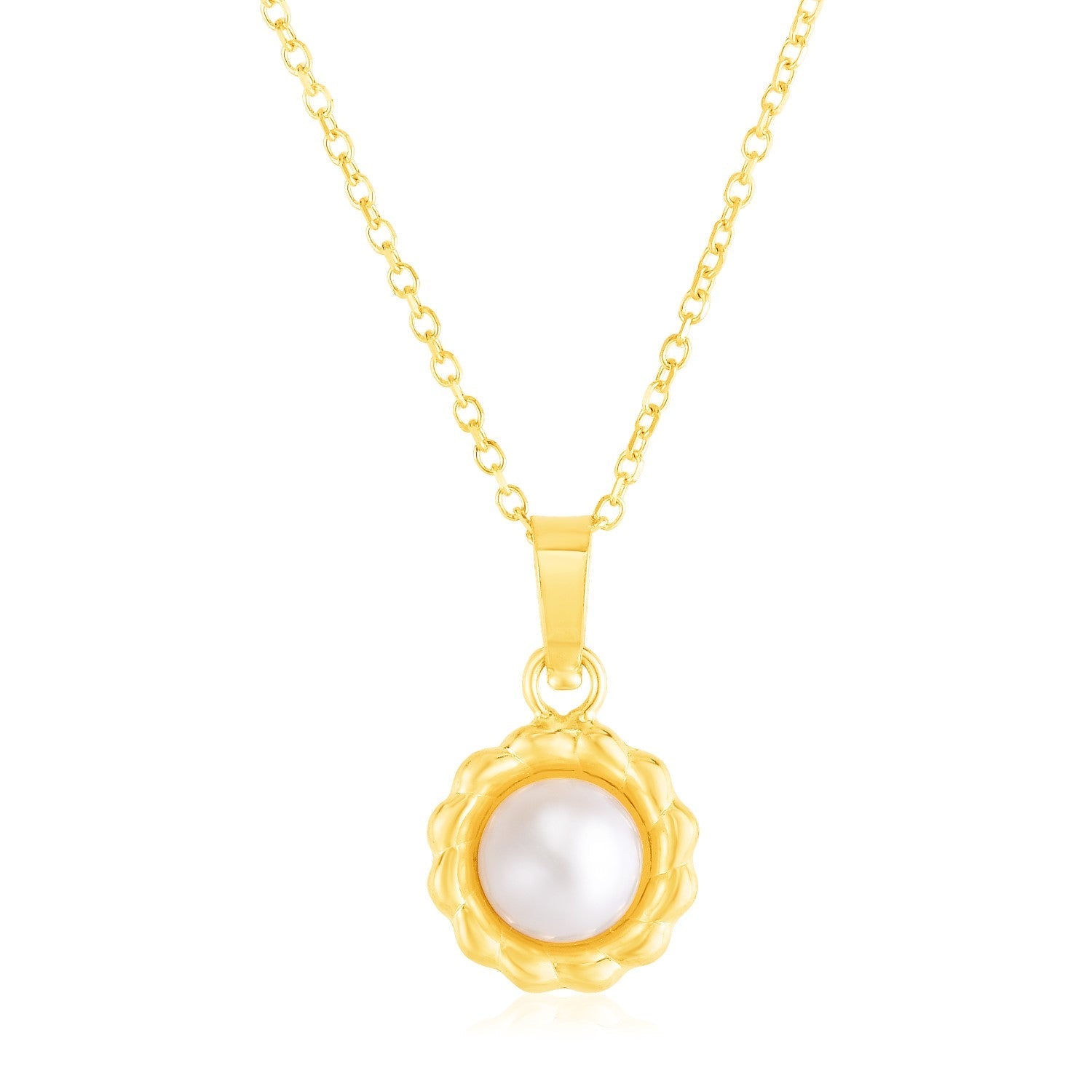 14k Yellow Gold Flower Necklace with Pearl - LinkagejewelrydesignLinkagejewelrydesign