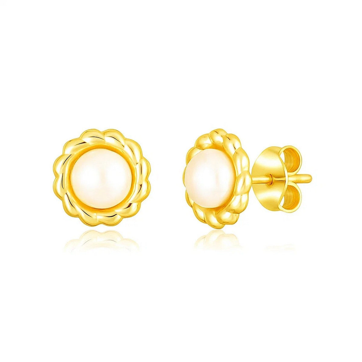 14k Yellow Gold Flower Stud Earrings with Pearls - LinkagejewelrydesignLinkagejewelrydesign