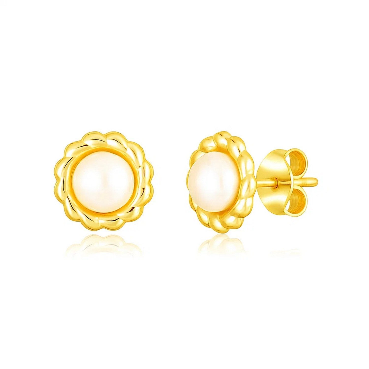 14k Yellow Gold Flower Stud Earrings with Pearls - LinkagejewelrydesignLinkagejewelrydesign