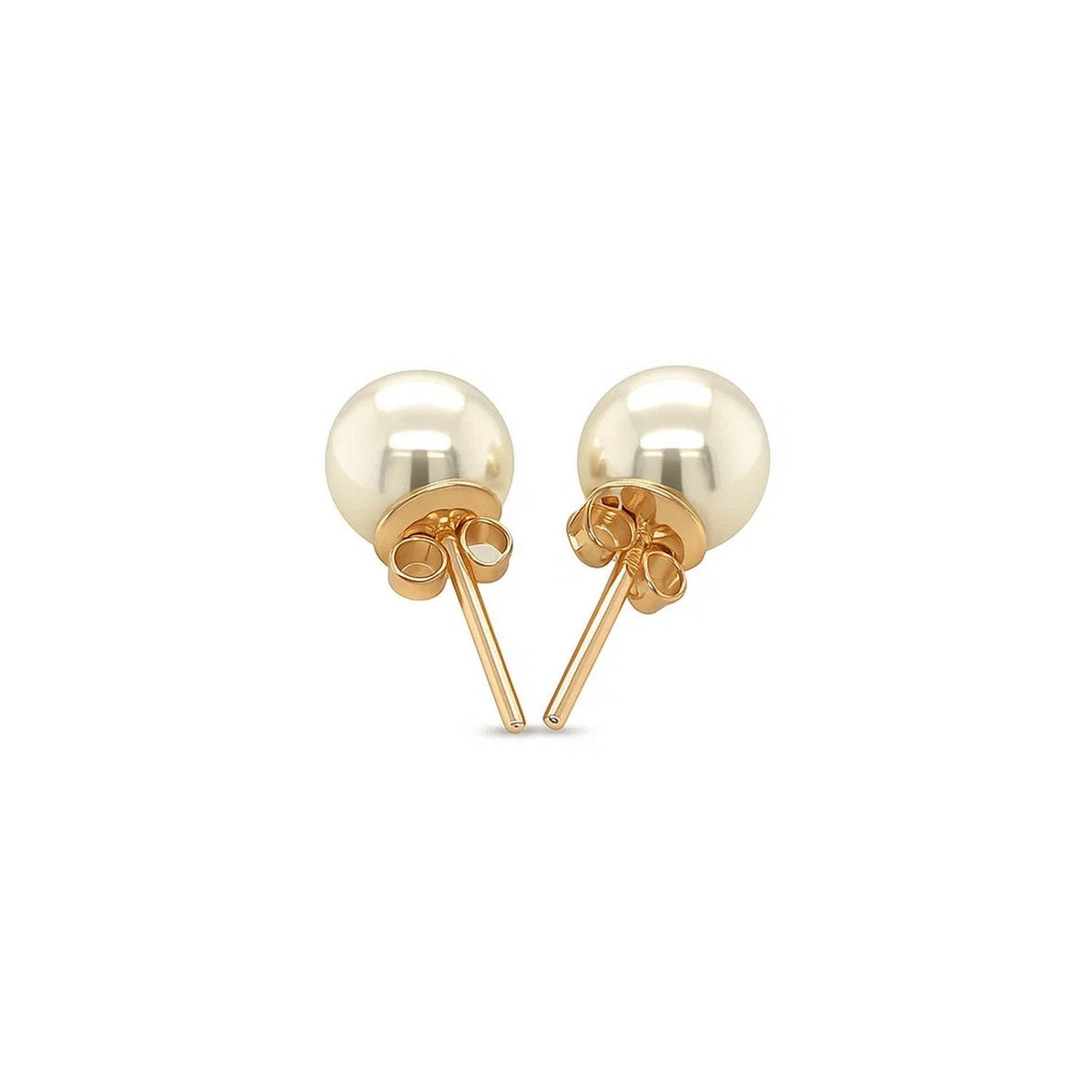 14k Yellow Gold Freshwater Cultured White Pearl Stud Earrings (6mm) - LinkagejewelrydesignLinkagejewelrydesign
