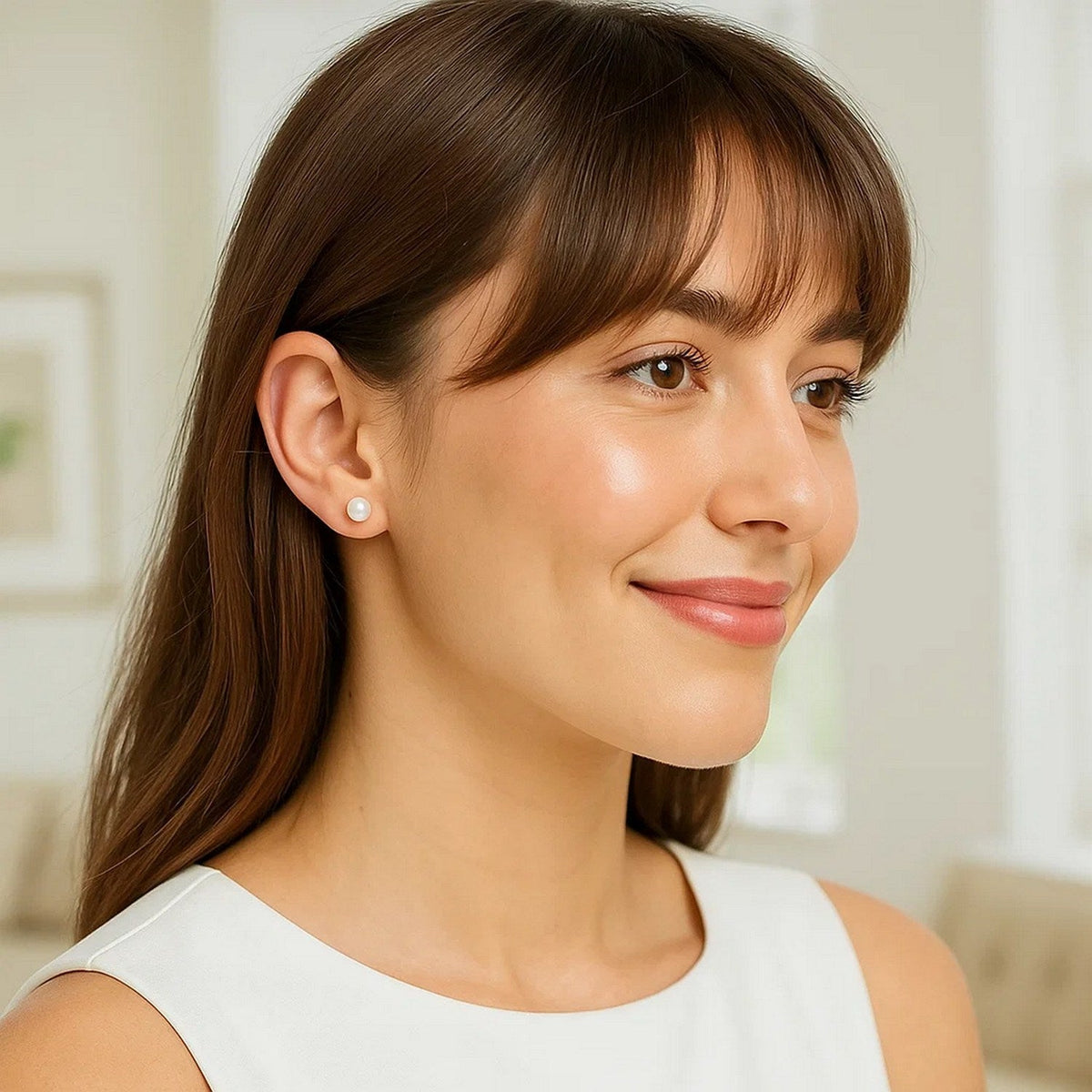 14k Yellow Gold Freshwater Cultured White Pearl Stud Earrings (6mm) - LinkagejewelrydesignLinkagejewelrydesign