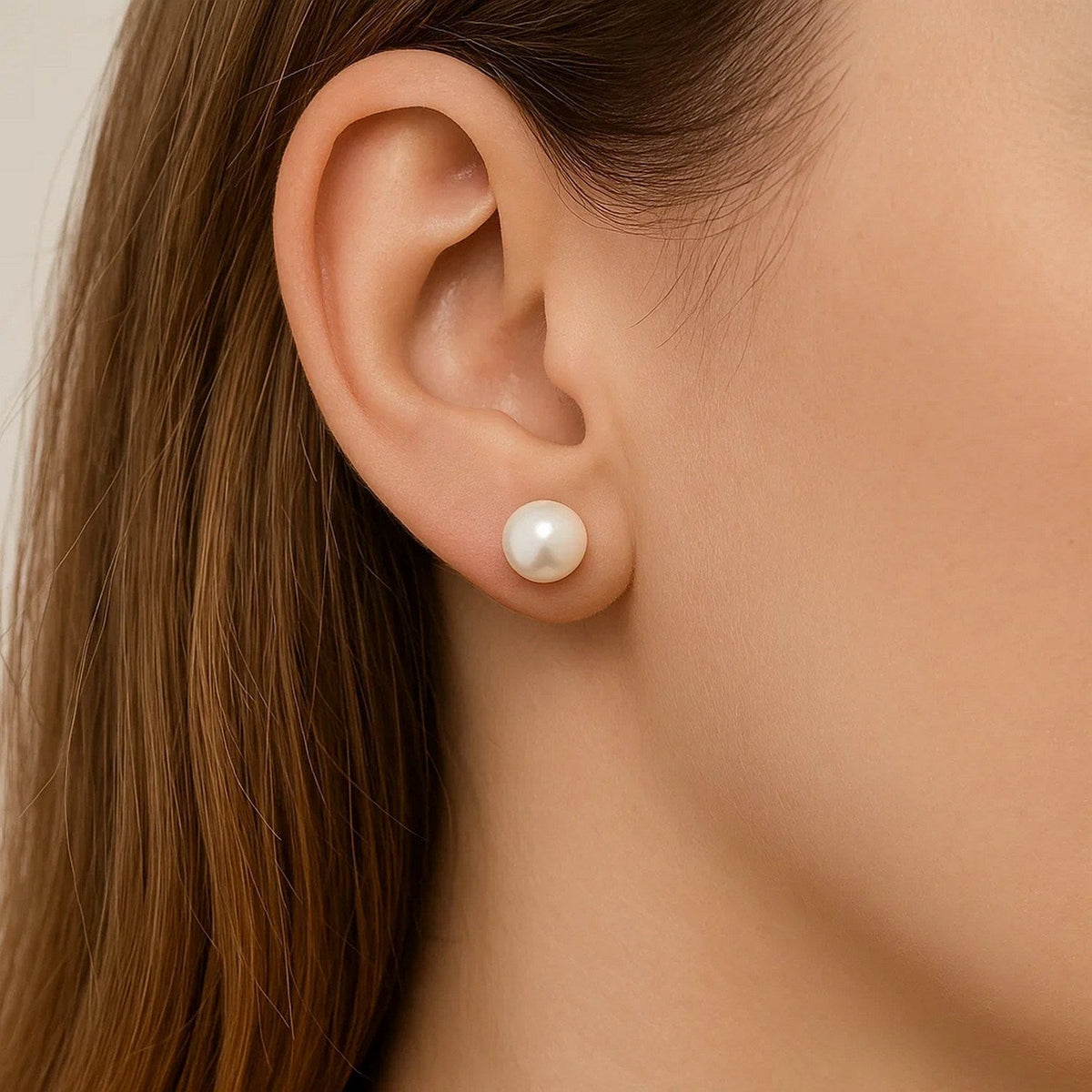 14k Yellow Gold Freshwater Cultured White Pearl Stud Earrings (7.0 mm) - LinkagejewelrydesignLinkagejewelrydesign