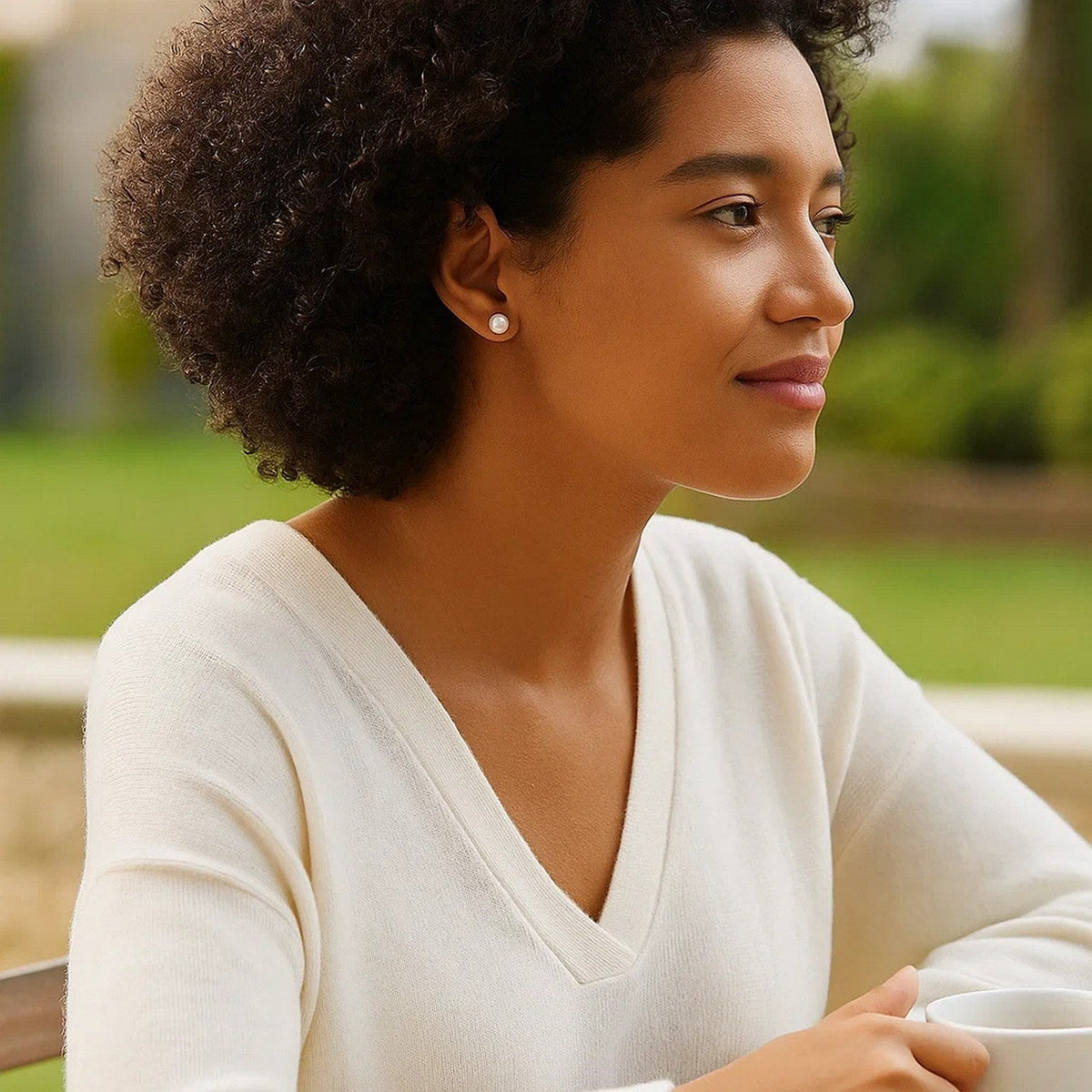 14k Yellow Gold Freshwater Cultured White Pearl Stud Earrings (8.0 mm) - LinkagejewelrydesignLinkagejewelrydesign