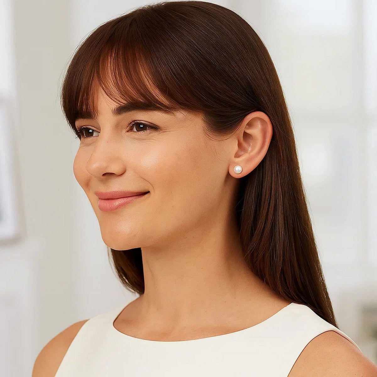 14k Yellow Gold Freshwater Cultured White Pearl Stud Earrings (8.0 mm) - LinkagejewelrydesignLinkagejewelrydesign