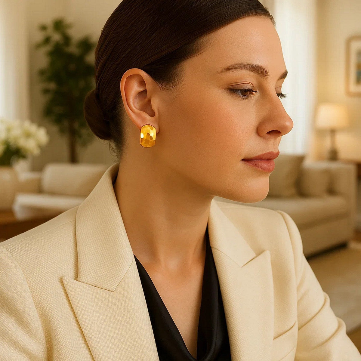 14k Yellow Gold Geometric Texture Earrings - LinkagejewelrydesignLinkagejewelrydesign