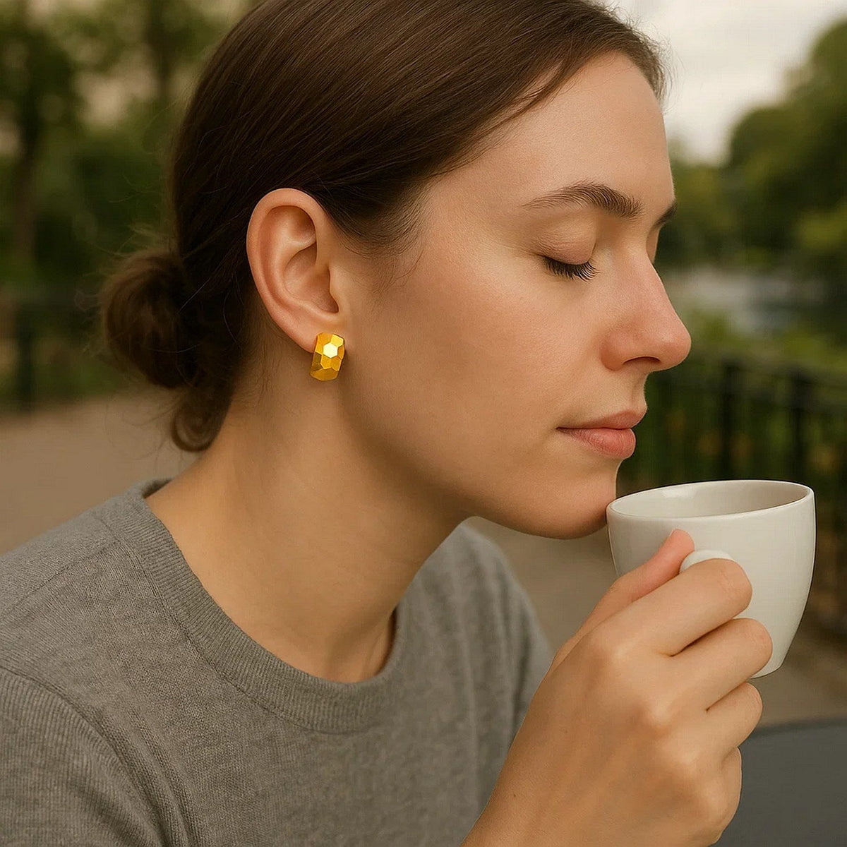 14k Yellow Gold Geometric Texture Earrings - LinkagejewelrydesignLinkagejewelrydesign