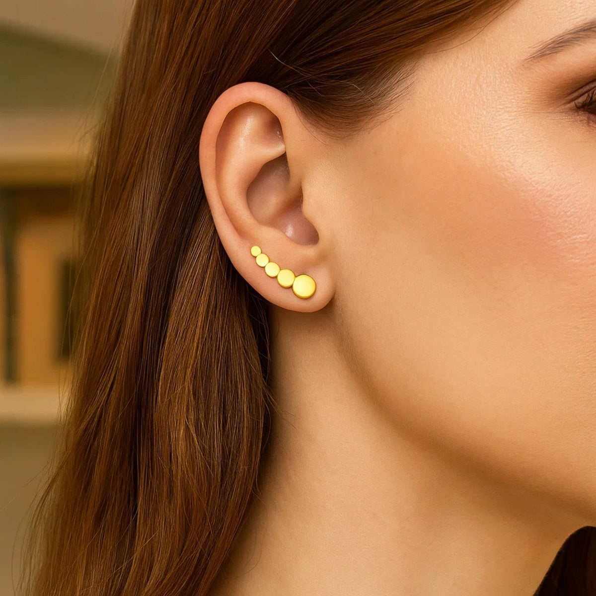 14k Yellow Gold Graduated Circles Climber Post Earrings - LinkagejewelrydesignLinkagejewelrydesign