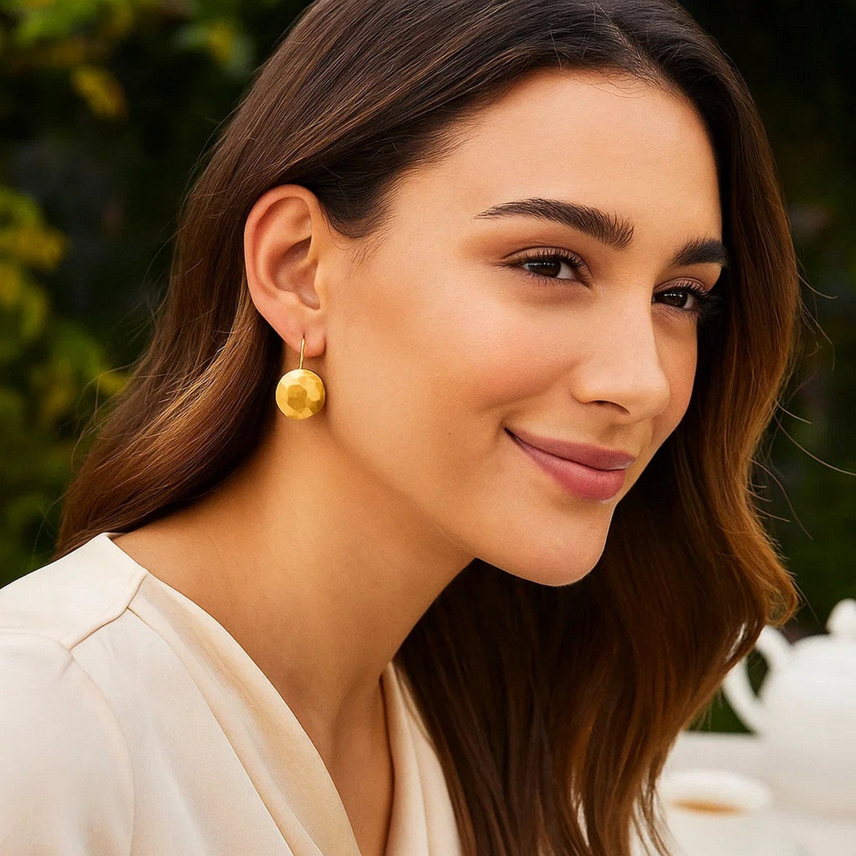 14k Yellow Gold Hammered Texture Disc Drop Earrings Medium - LinkagejewelrydesignLinkagejewelrydesign