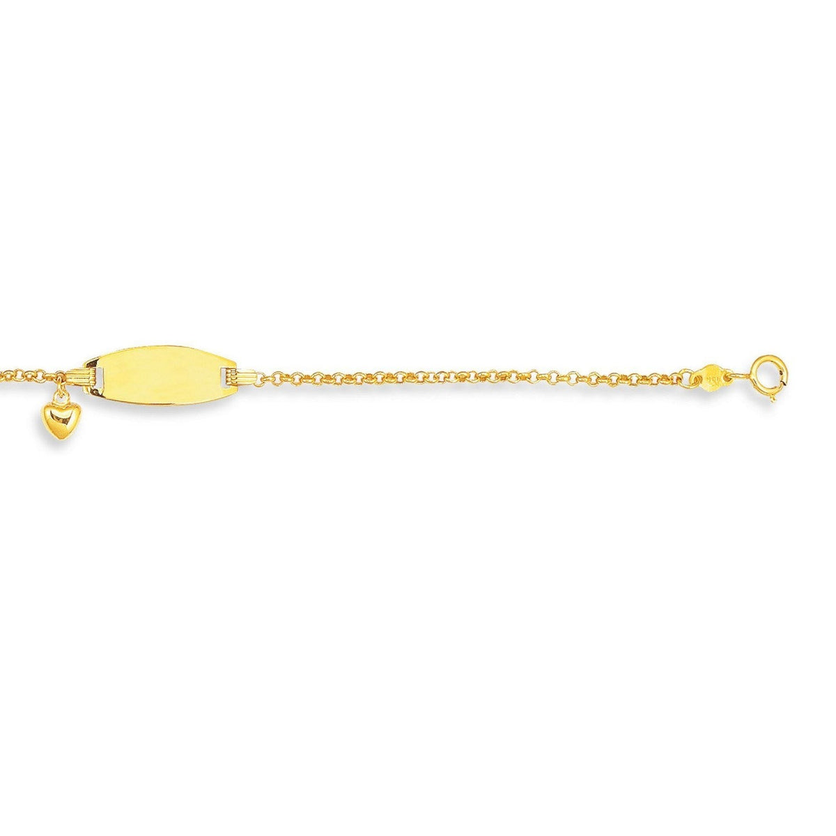 14k Yellow Gold Heart Accented Childrens Cable Chain ID Bracelet (6.35 mm) - LinkagejewelrydesignLinkagejewelrydesign