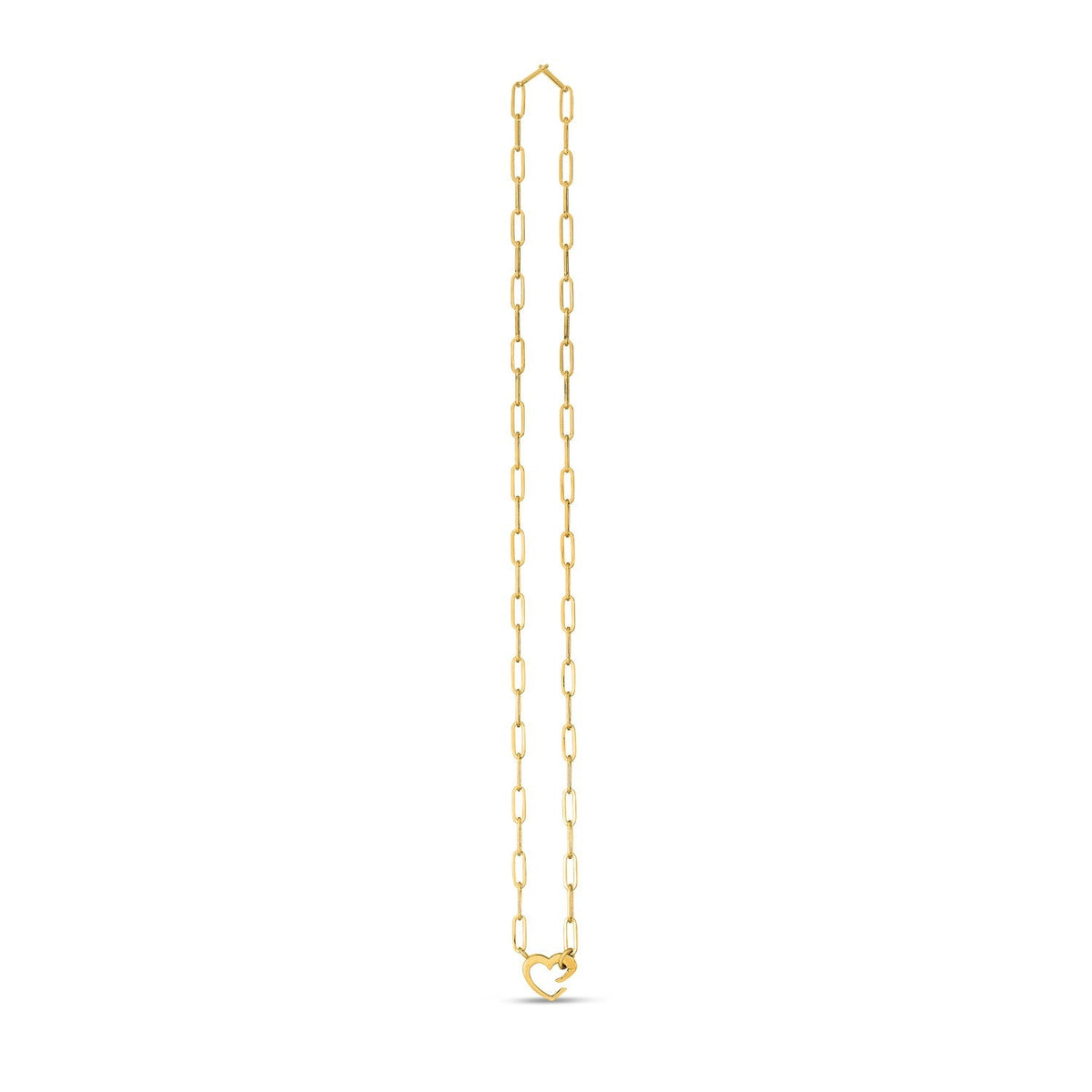 14k Yellow Gold Heart Element Paperclip Necklace - LinkagejewelrydesignLinkagejewelrydesign