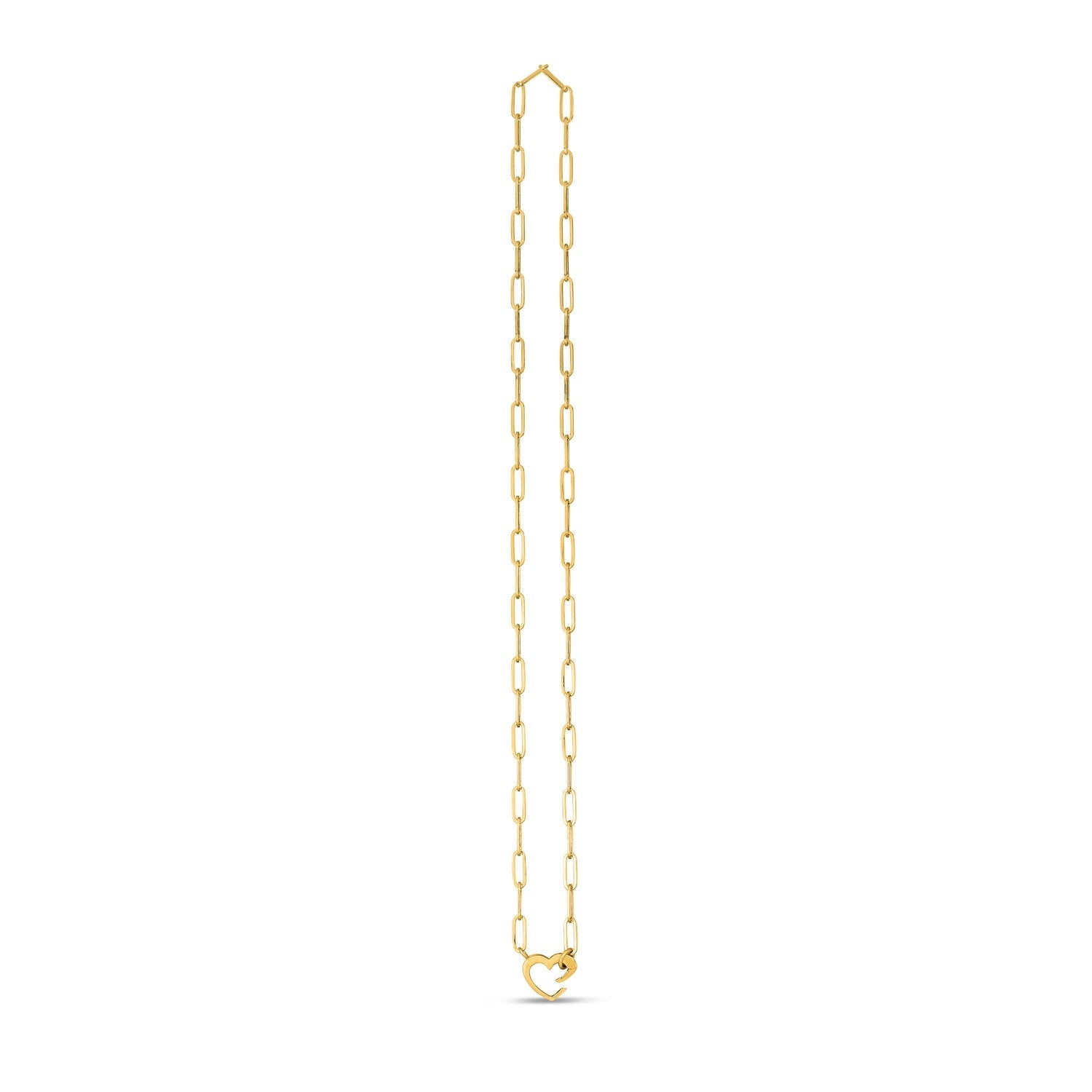14k Yellow Gold Heart Element Paperclip Necklace - LinkagejewelrydesignLinkagejewelrydesign