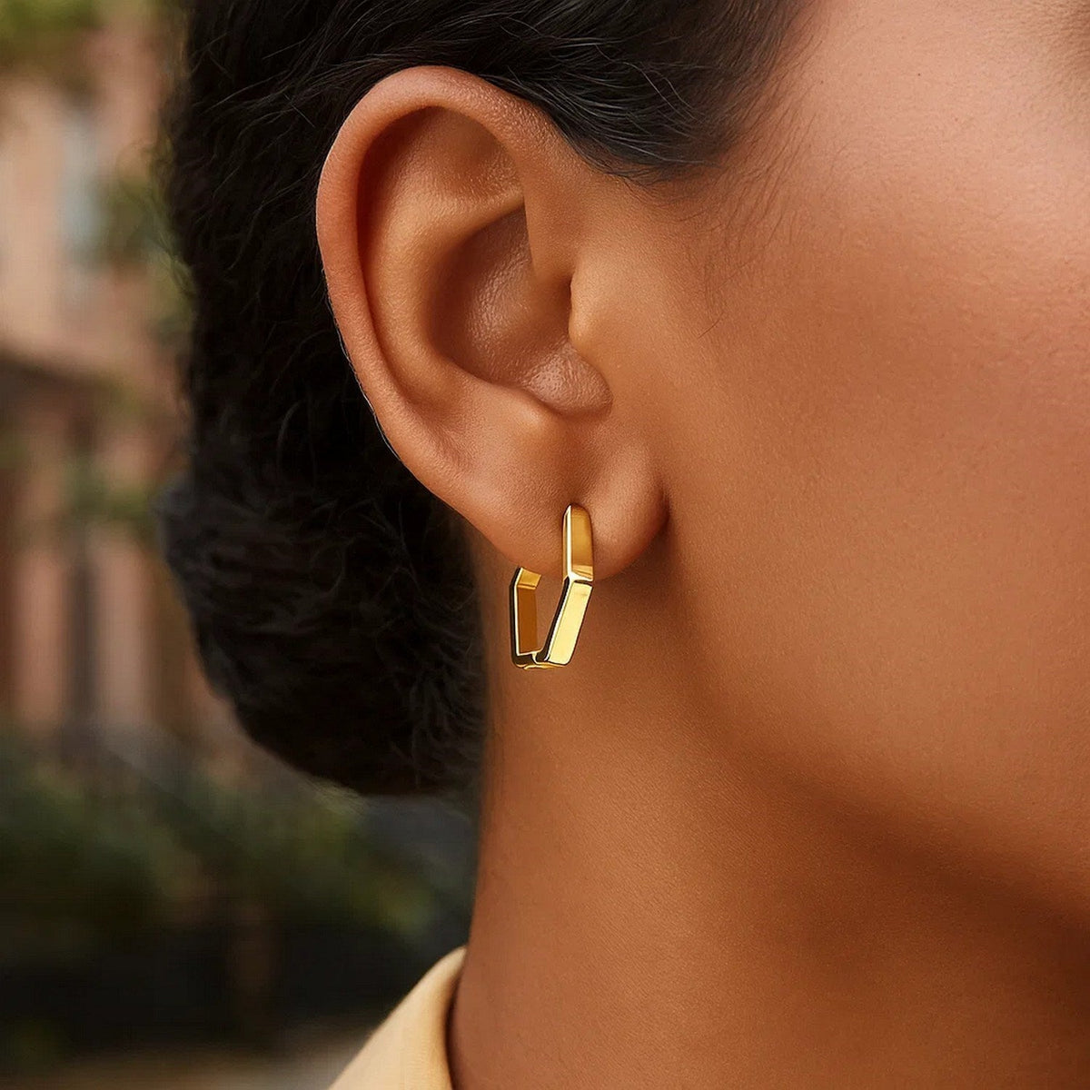 14k Yellow Gold Hexagon Huggie Hoops Earrings - LinkagejewelrydesignLinkagejewelrydesign