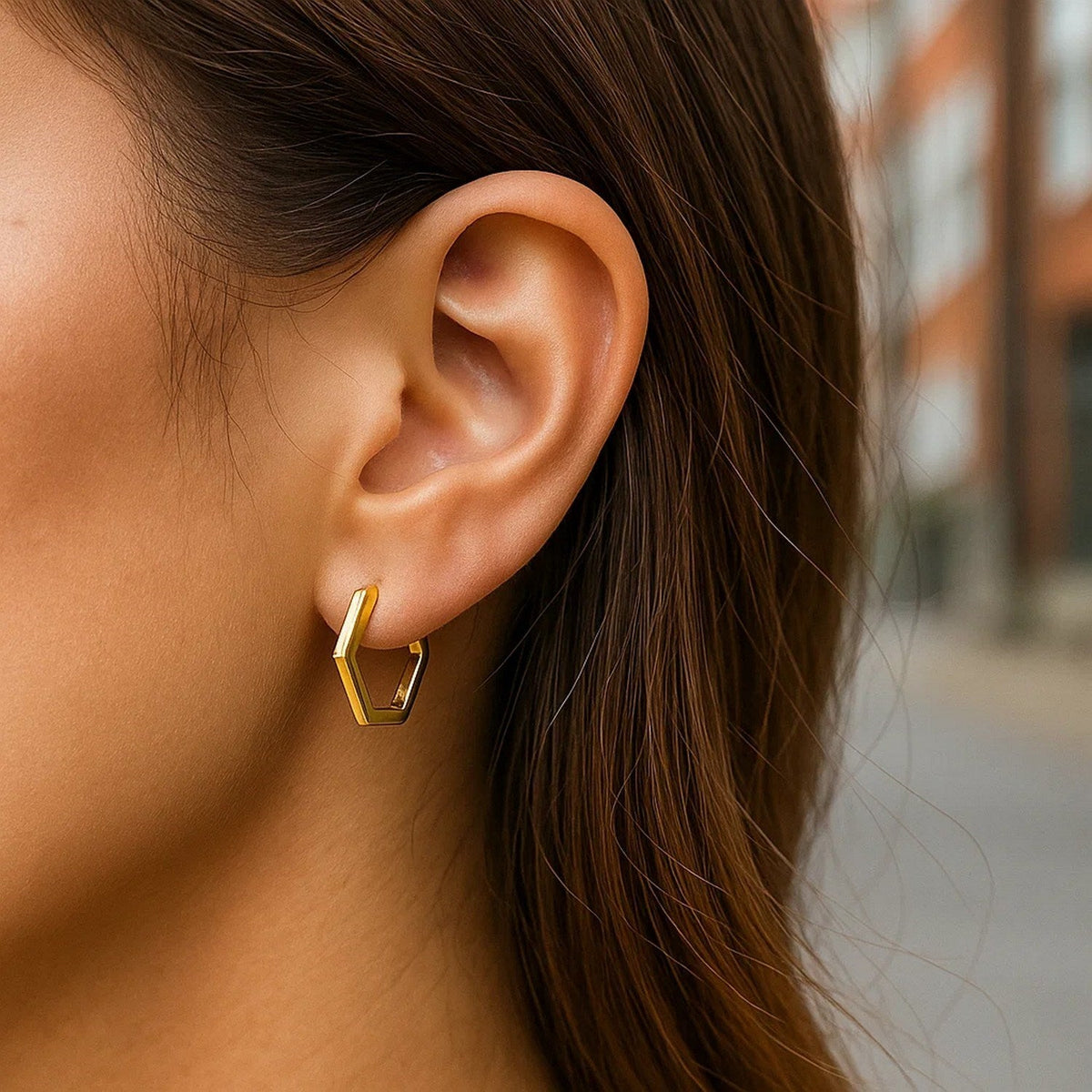 14k Yellow Gold Hexagon Huggie Hoops Earrings - LinkagejewelrydesignLinkagejewelrydesign