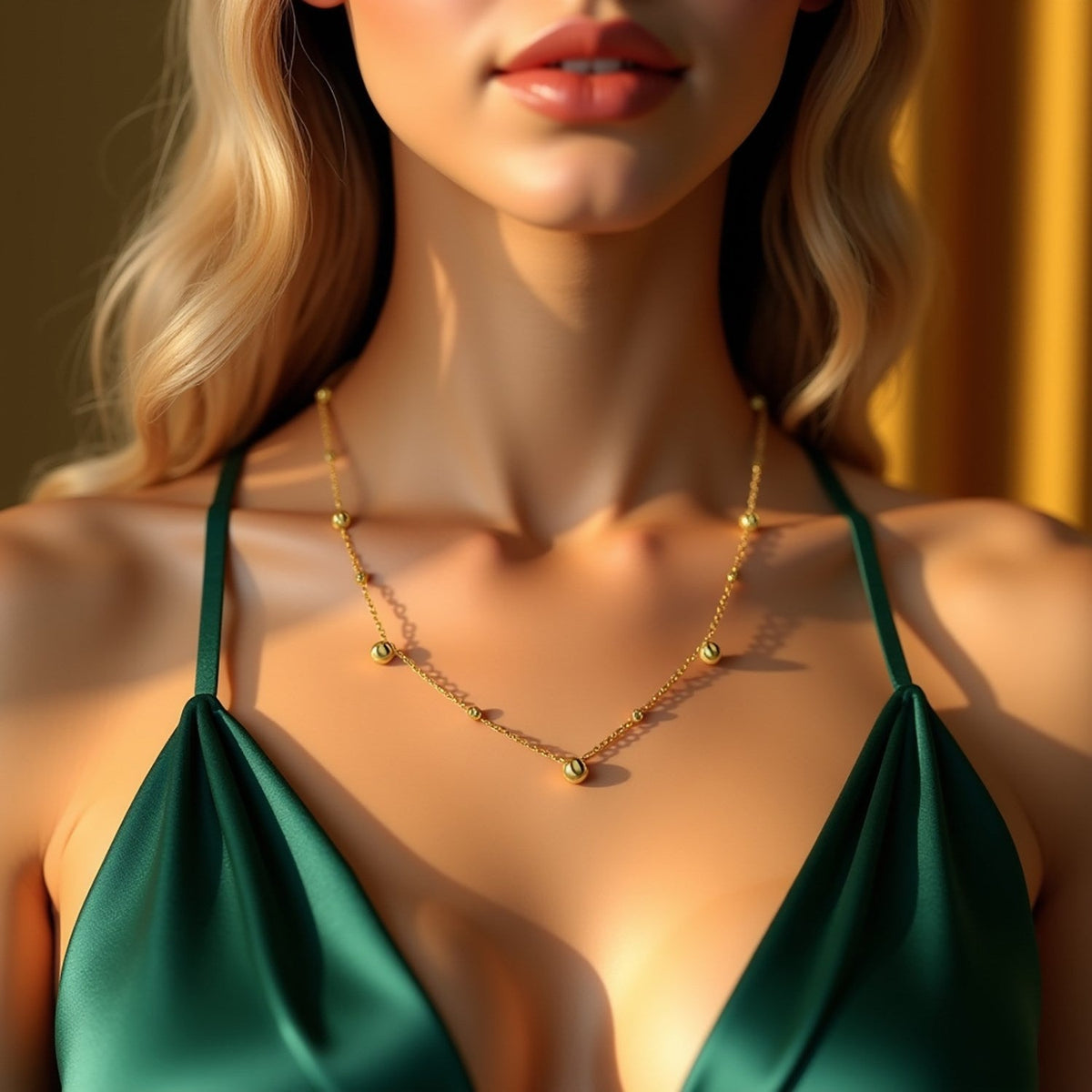 14k Yellow Gold High Polish Beaded Stations Necklace - LinkagejewelrydesignLinkagejewelrydesign