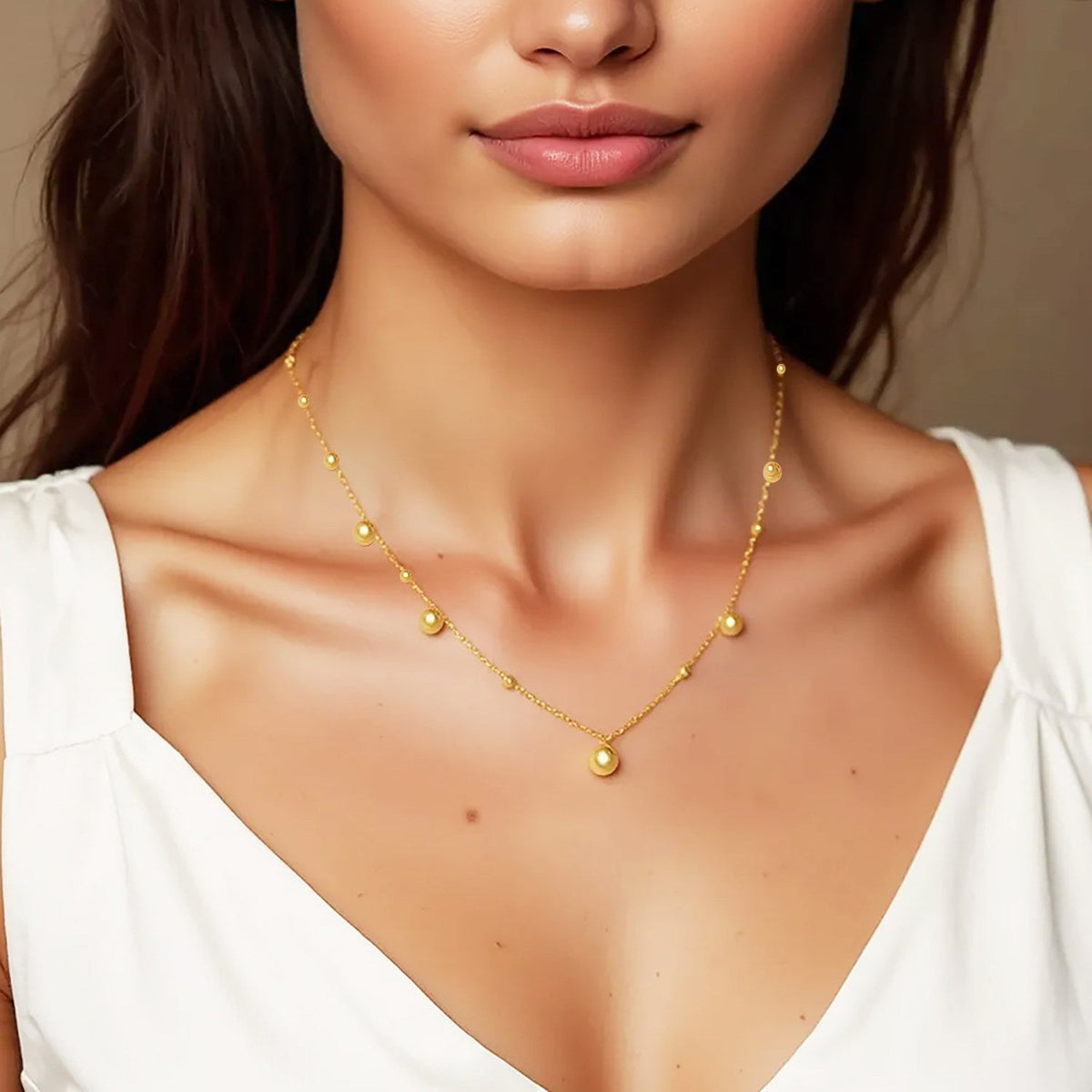 14k Yellow Gold High Polish Beaded Stations Necklace - LinkagejewelrydesignLinkagejewelrydesign