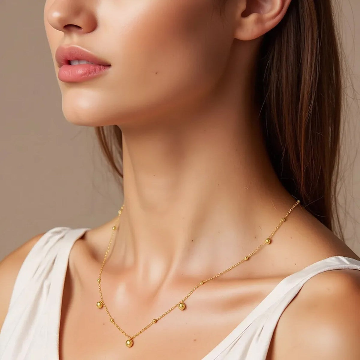 14k Yellow Gold High Polish Beaded Stations Necklace - LinkagejewelrydesignLinkagejewelrydesign