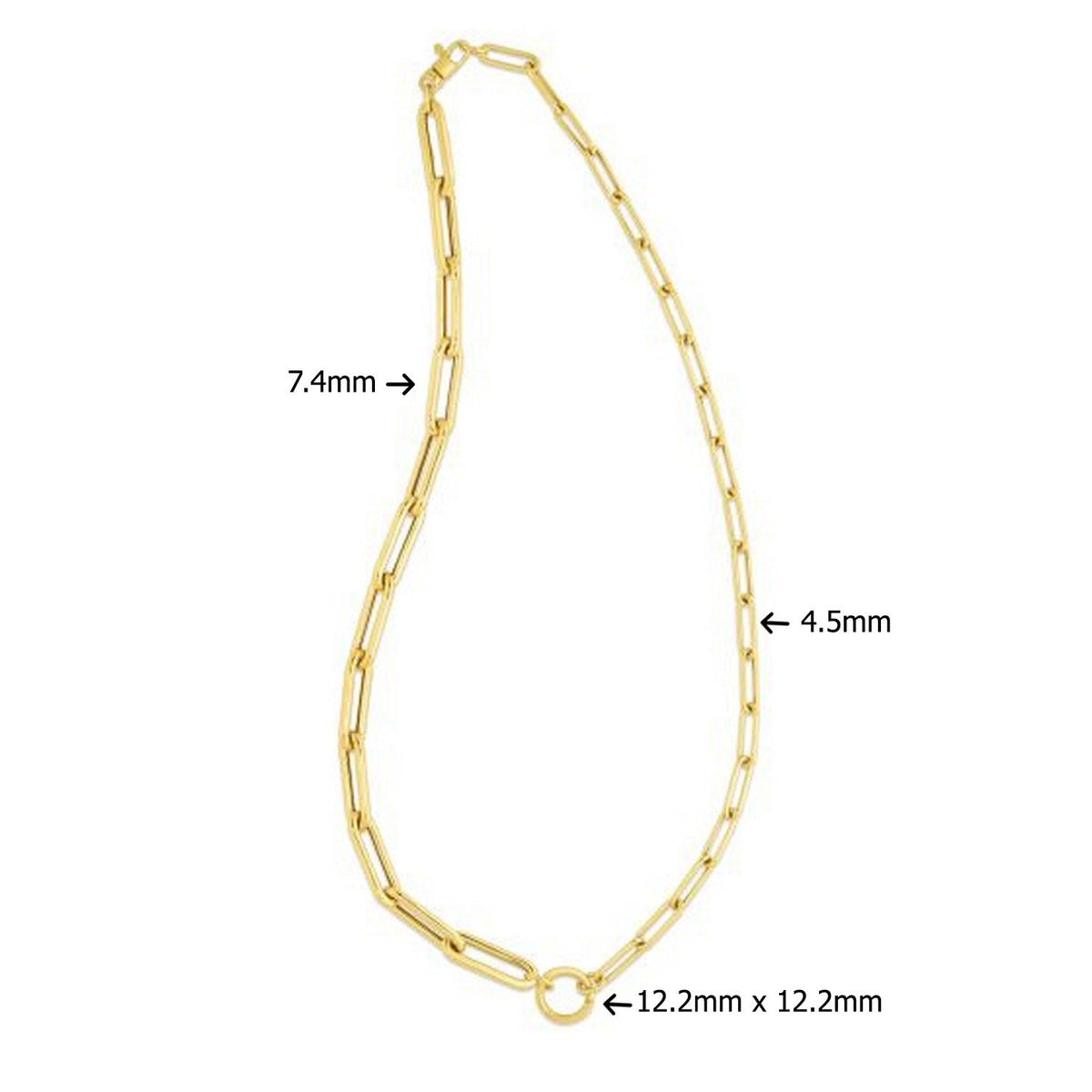 14k Yellow Gold High Polish Elongated Paperclip Chain Circle Necklace - LinkagejewelrydesignLinkagejewelrydesign