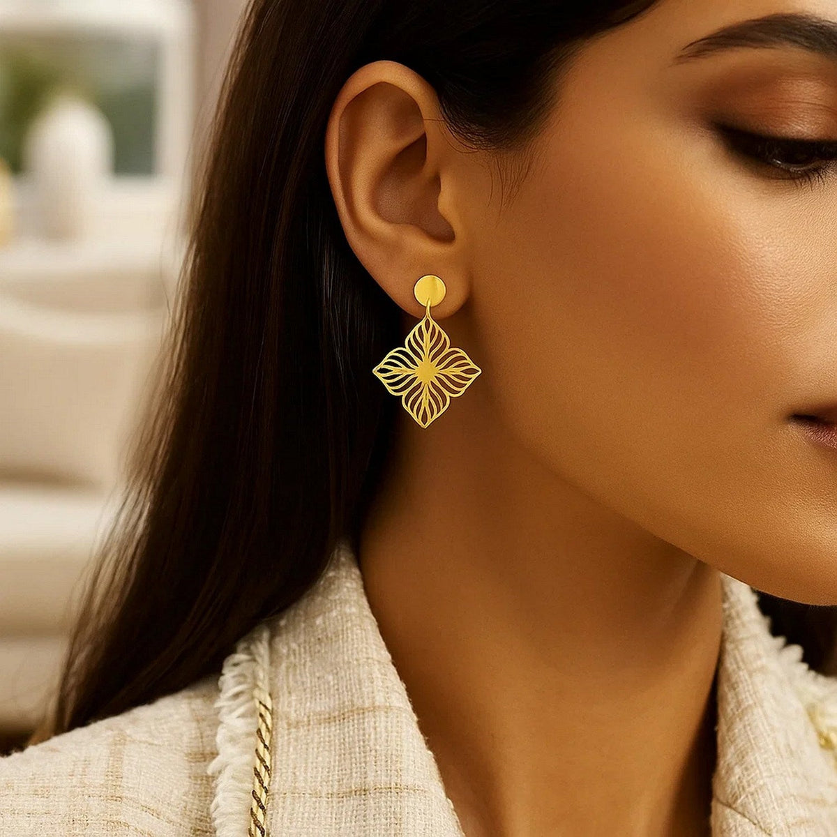 14K Yellow Gold High Polish Flower Cutout Earrings - LinkagejewelrydesignLinkagejewelrydesign