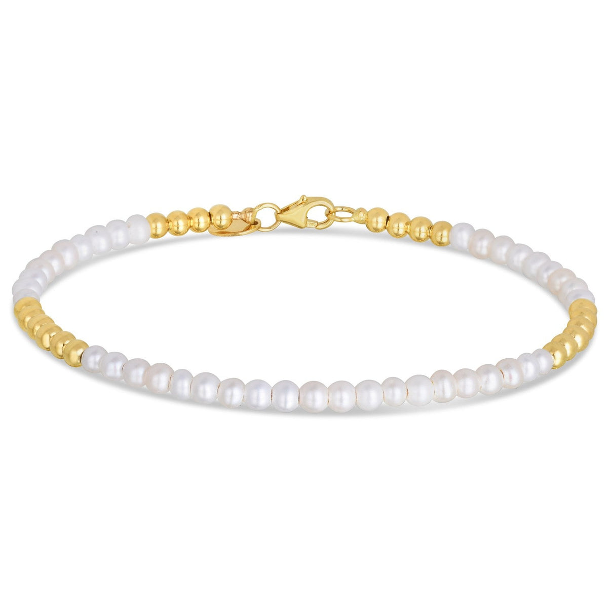 14k Yellow Gold High Polish Freshwater Pearl Pallina Bead Bracelet (2.00 mm) - LinkagejewelrydesignLinkagejewelrydesign