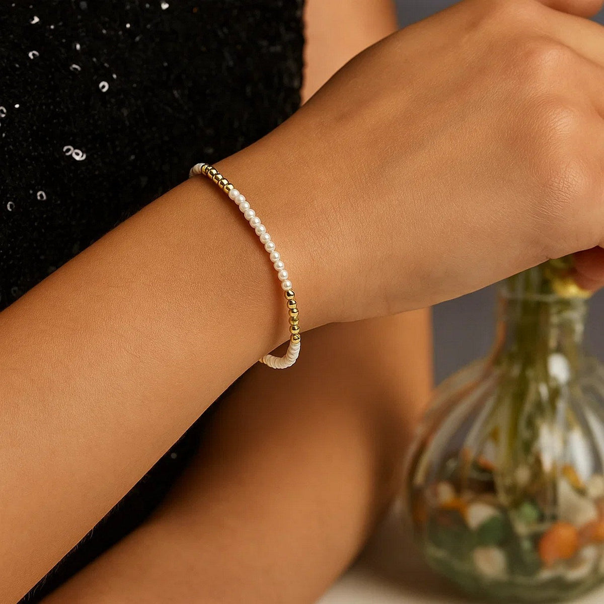 14k Yellow Gold High Polish Freshwater Pearl Pallina Bead Bracelet (2.00 mm) - LinkagejewelrydesignLinkagejewelrydesign