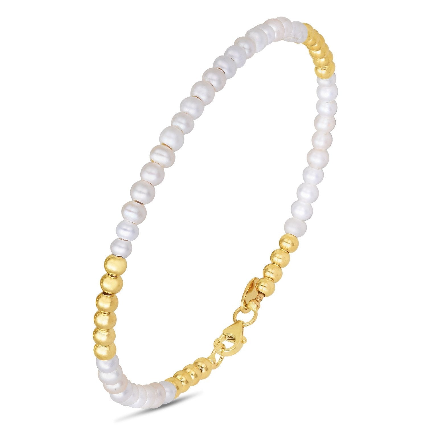 14k Yellow Gold High Polish Freshwater Pearl Pallina Bead Bracelet (2.00 mm) - LinkagejewelrydesignLinkagejewelrydesign