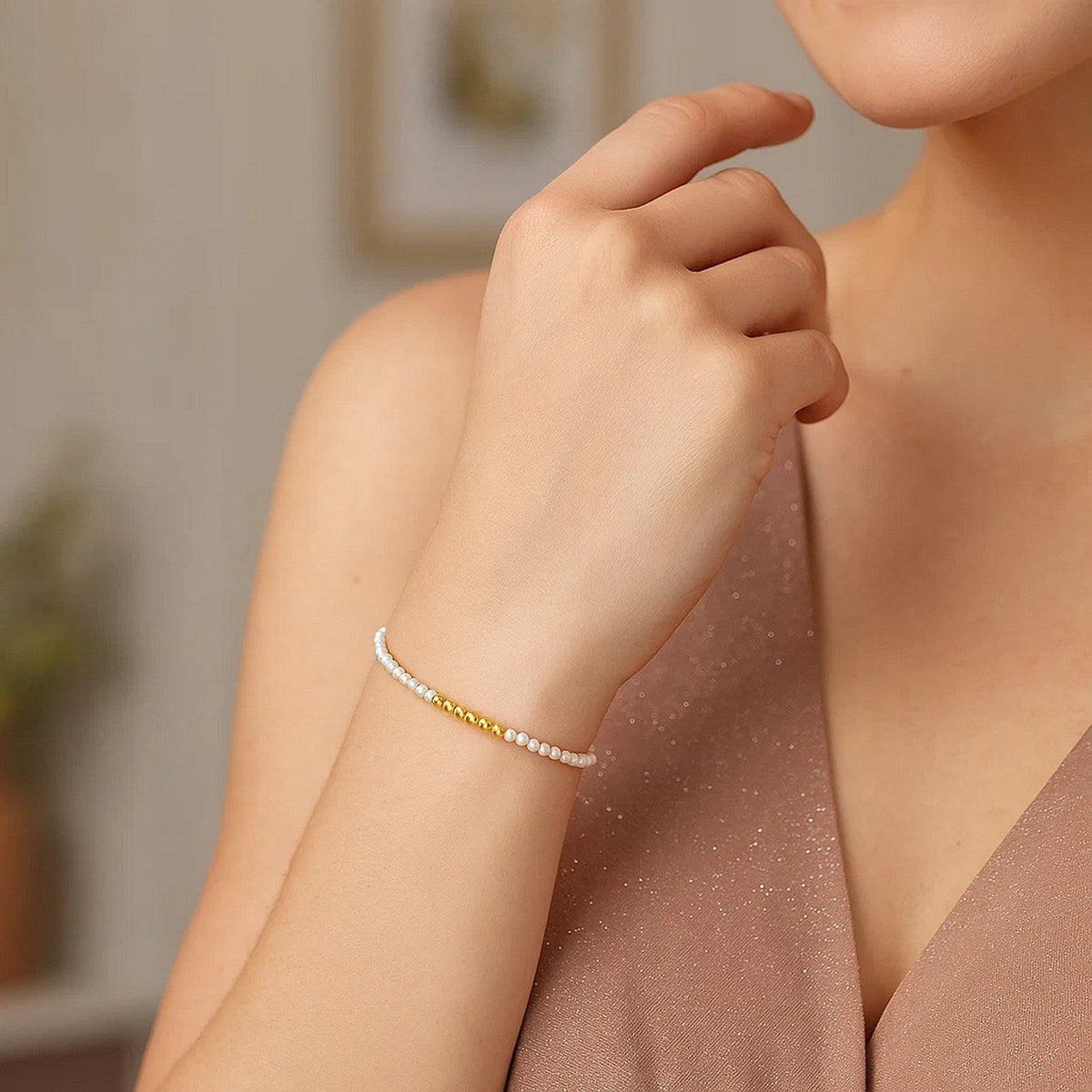 14k Yellow Gold High Polish Freshwater Pearl Pallina Bead Bracelet (2.00 mm) - LinkagejewelrydesignLinkagejewelrydesign