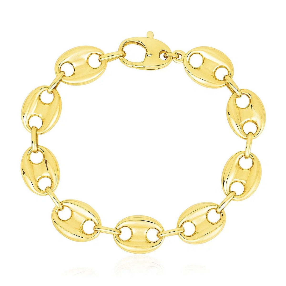 14k Yellow Gold High Polish Lite Puffed Mariner Link Bracelet (15.00 mm) - LinkagejewelrydesignLinkagejewelrydesign