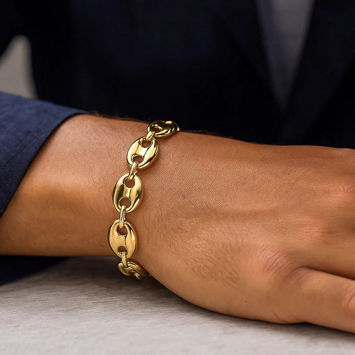 14k Yellow Gold High Polish Lite Puffed Mariner Link Bracelet (15.00 mm) - LinkagejewelrydesignLinkagejewelrydesign